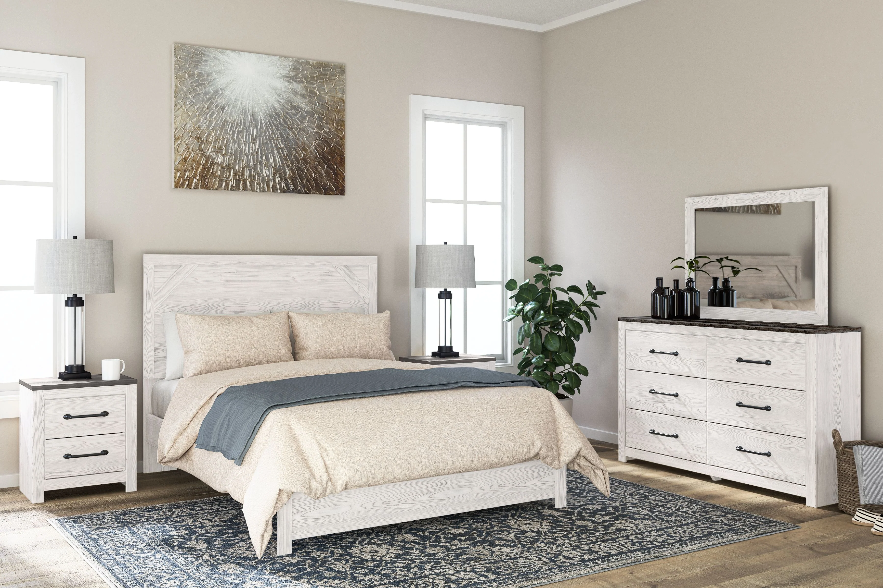 Gerridan - Two Drawer Night Stand - White / Gray - Image 5