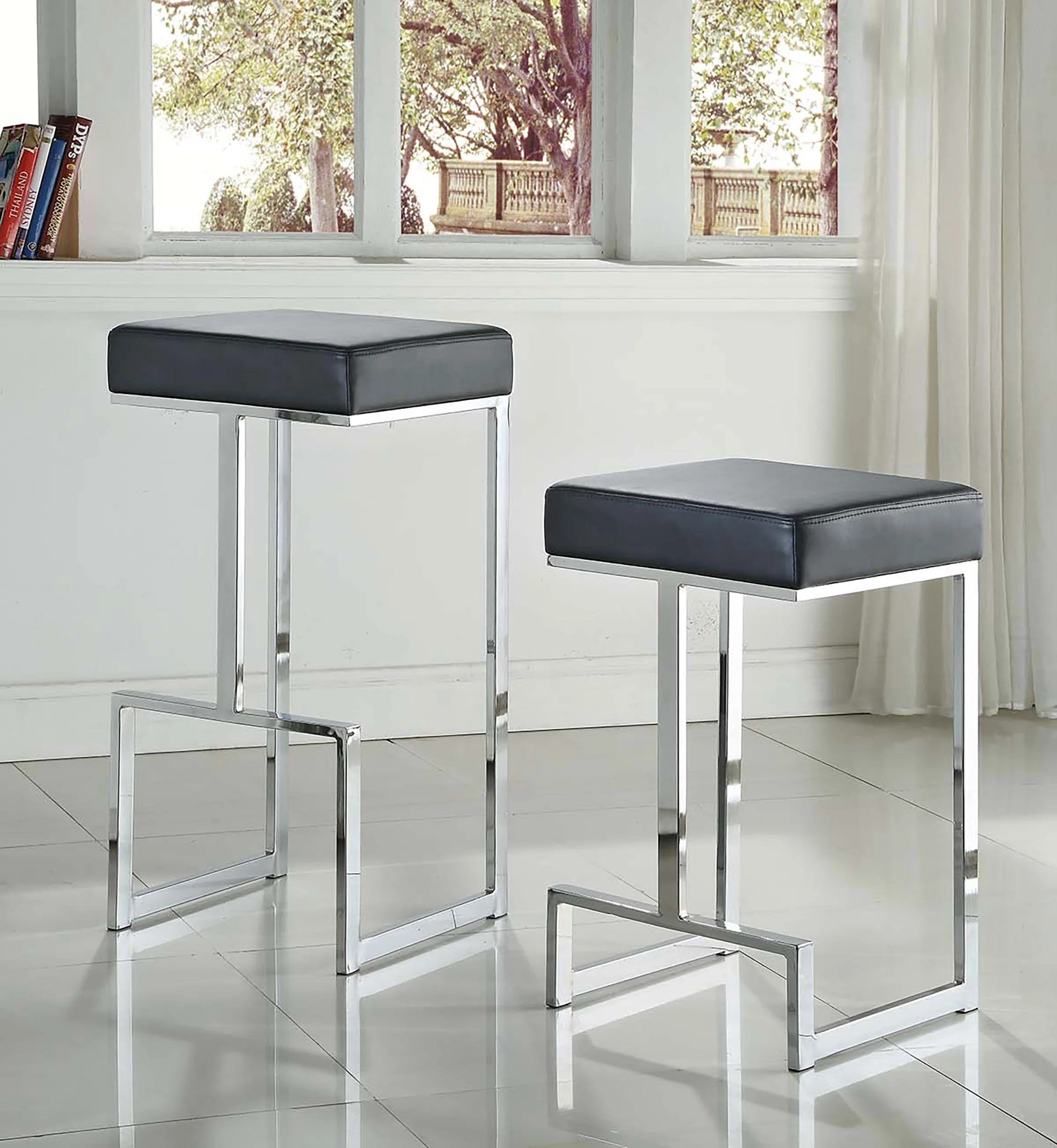 Gervase Square Bar Stool Black and Chrome - Image 7