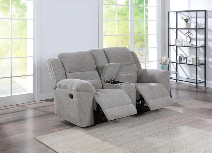 Gilson - Chenille Upholstered Reclining Loveseat - Gray - Image 3