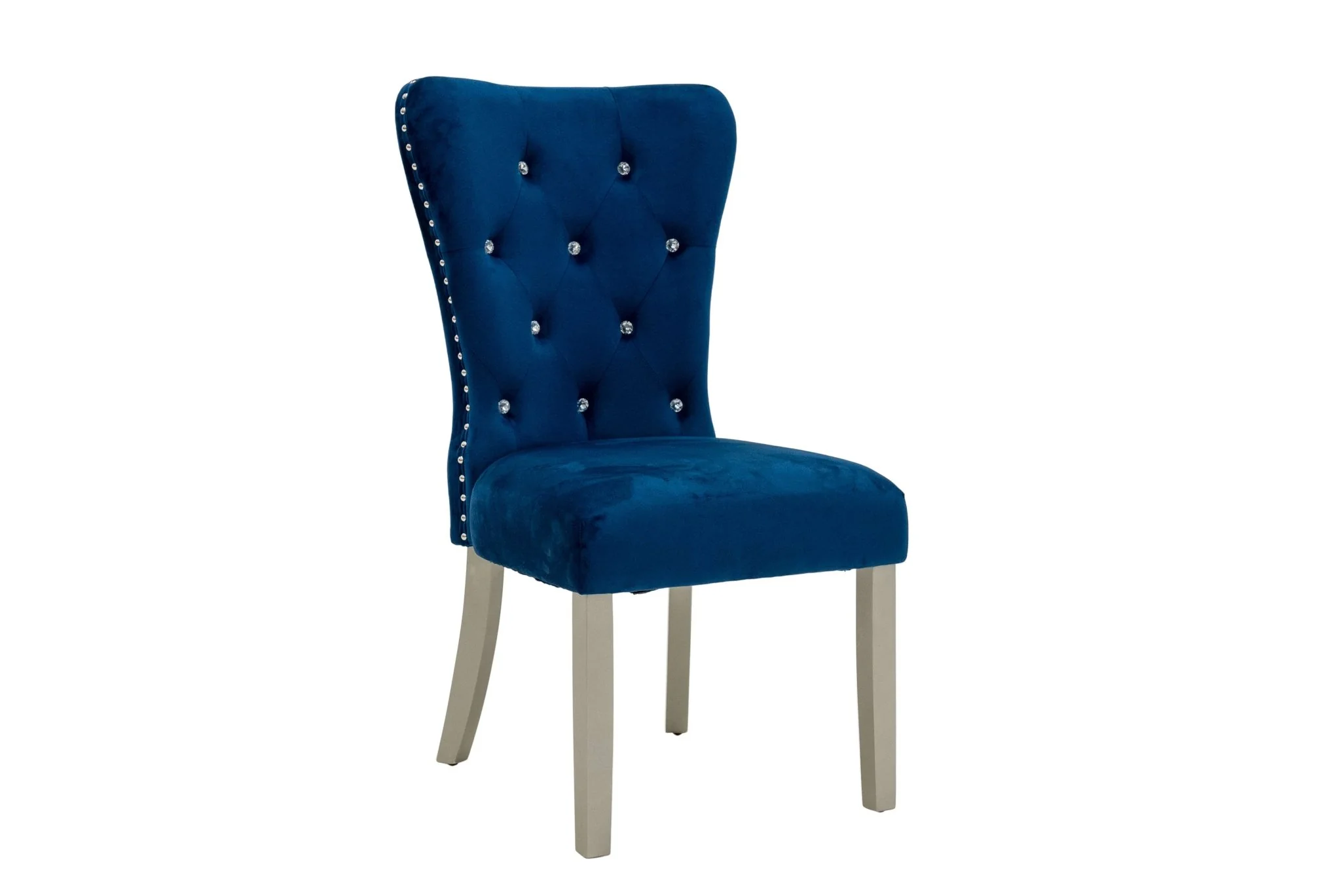 Glam 7-Piece Dining Set with Silver Table & Blue Velvet Tufted Chairs - Image 6