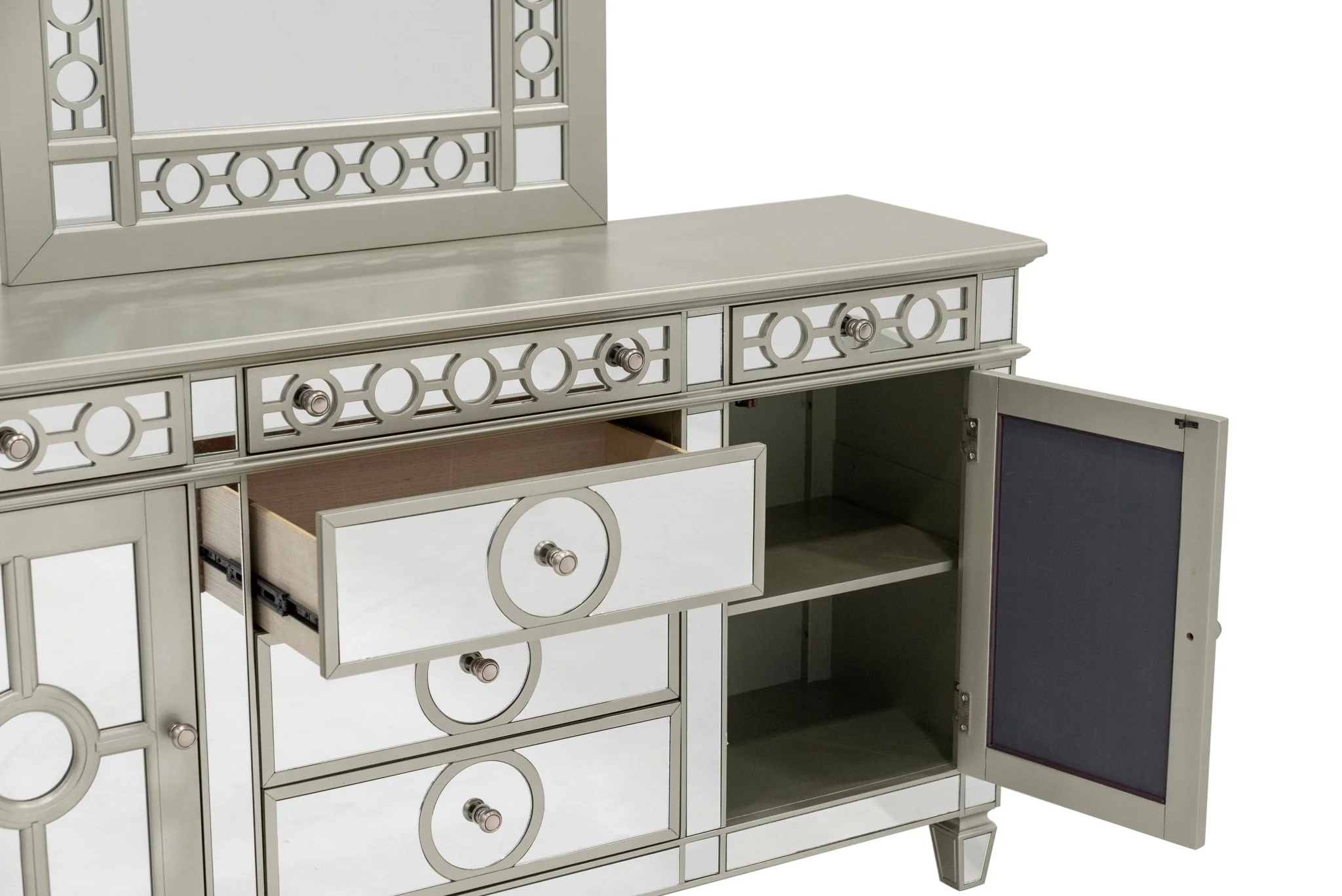 Glam Mirrored Sideboard & Buffet with Mirror in Champagne Finish - Image 3