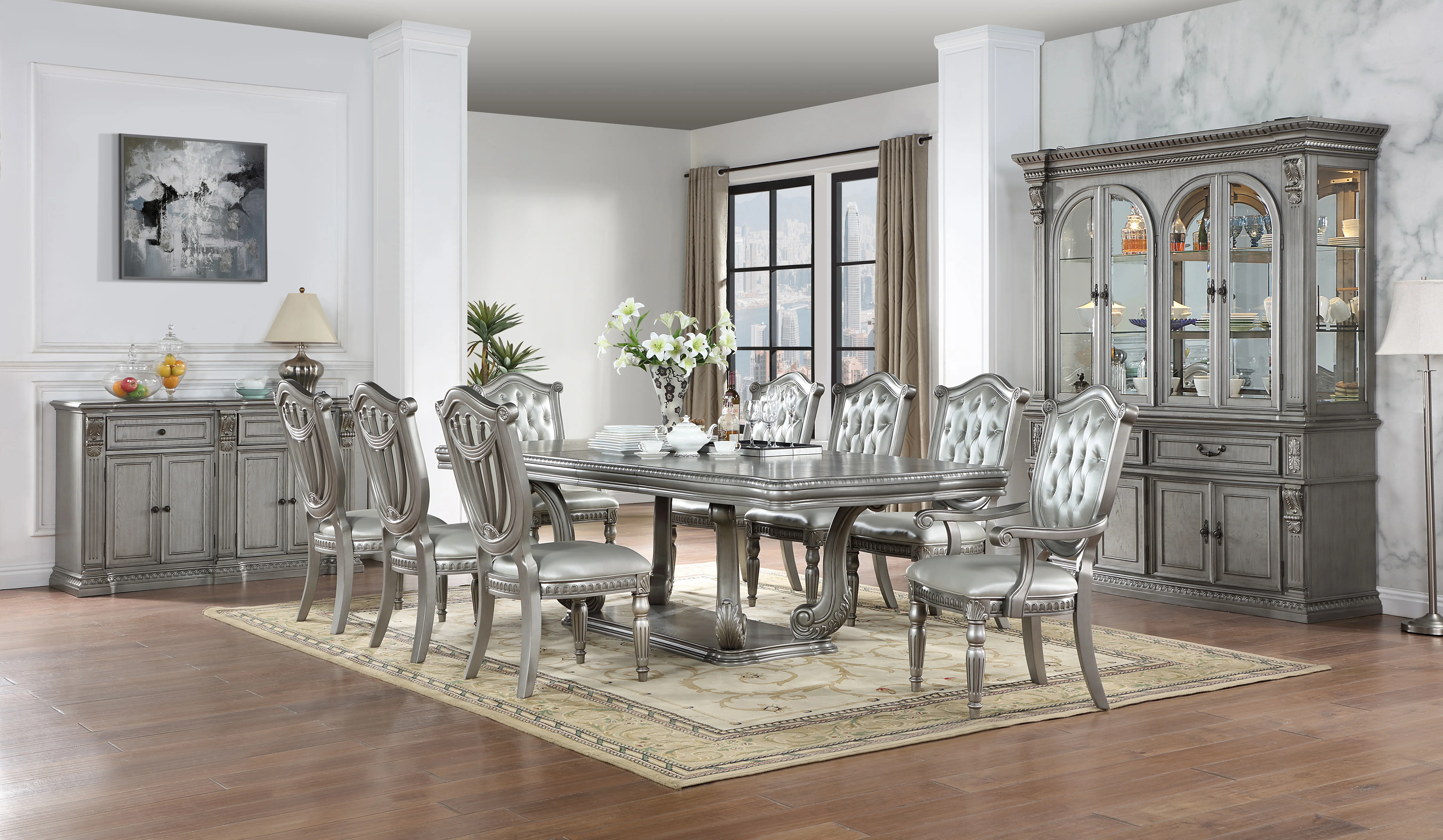 Glam Silver 2-Drawer 4-Door Dining Buffet - Image 5