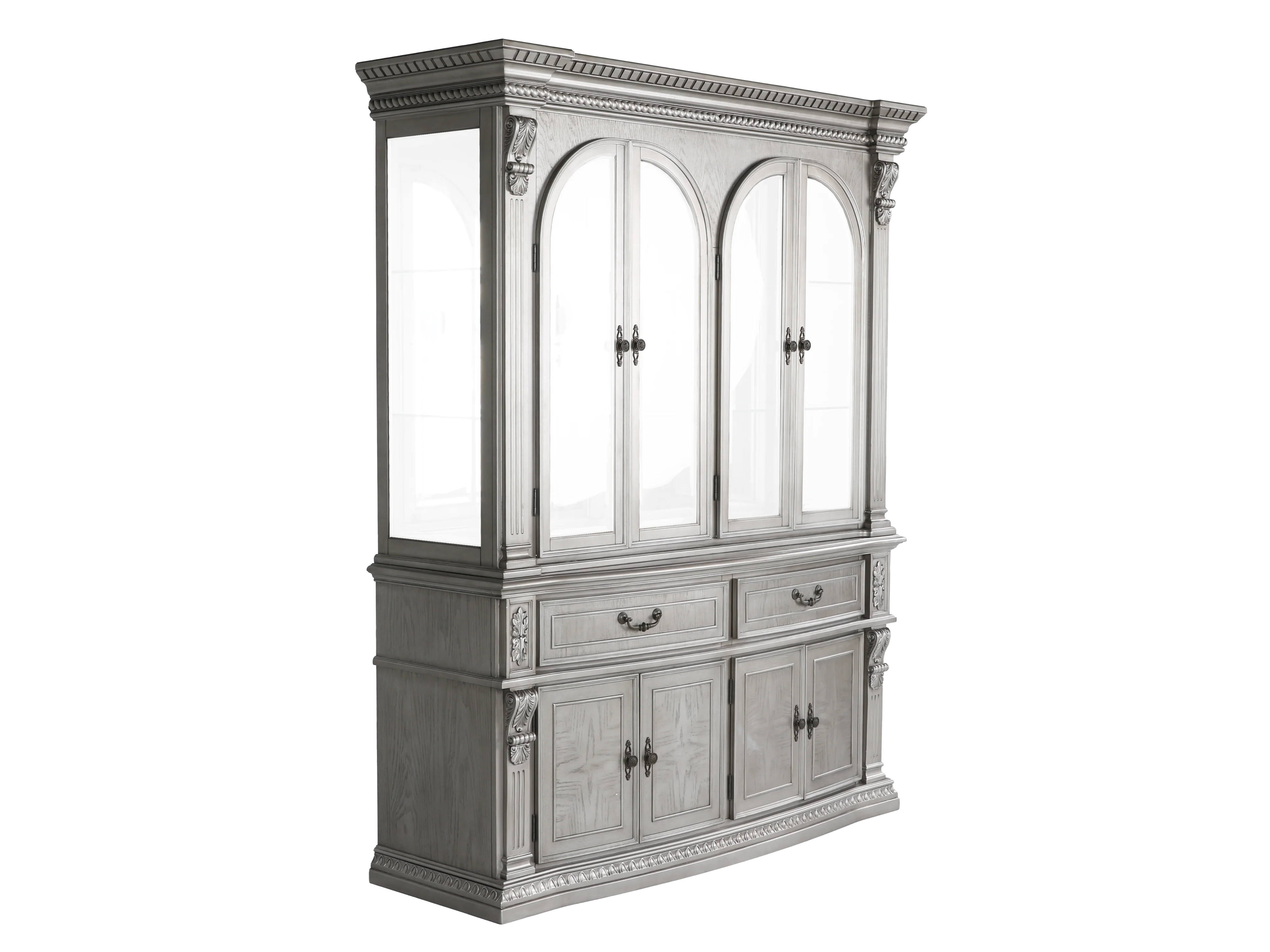 Glam Silver Buffet & Hutch China Cabinet - Image 3