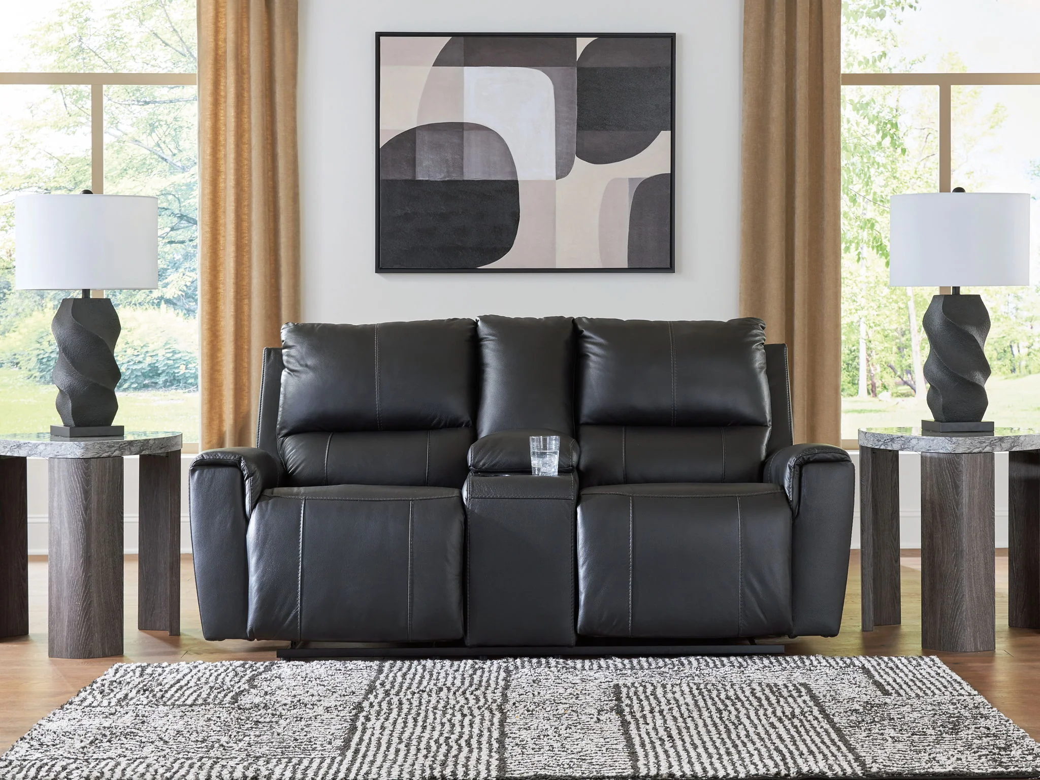 Glossmore - Reclining Loveseat With Console - Black - Image 8