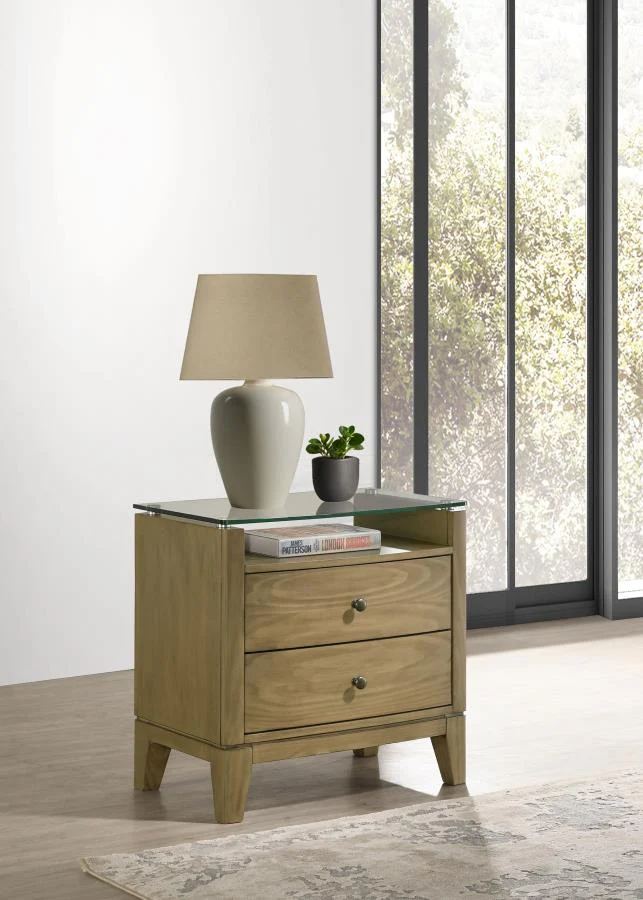 Granada - 2-Drawer Glass Top Nightstand - Natural Pine - Image 2