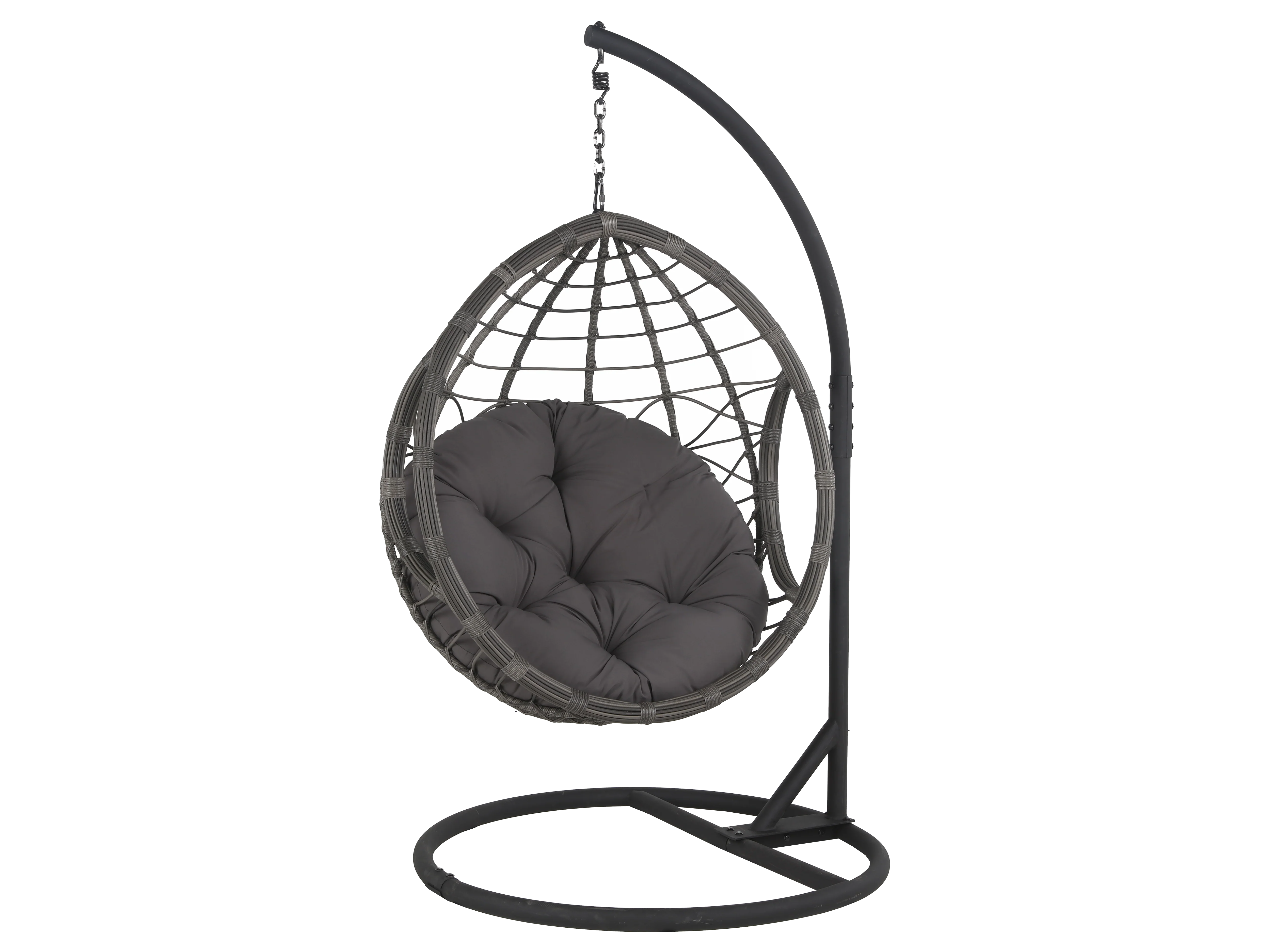 Gray Hanging Egg Chair with Stand & Cushion – Steel Frame, All-Weather Wicker - Image 3