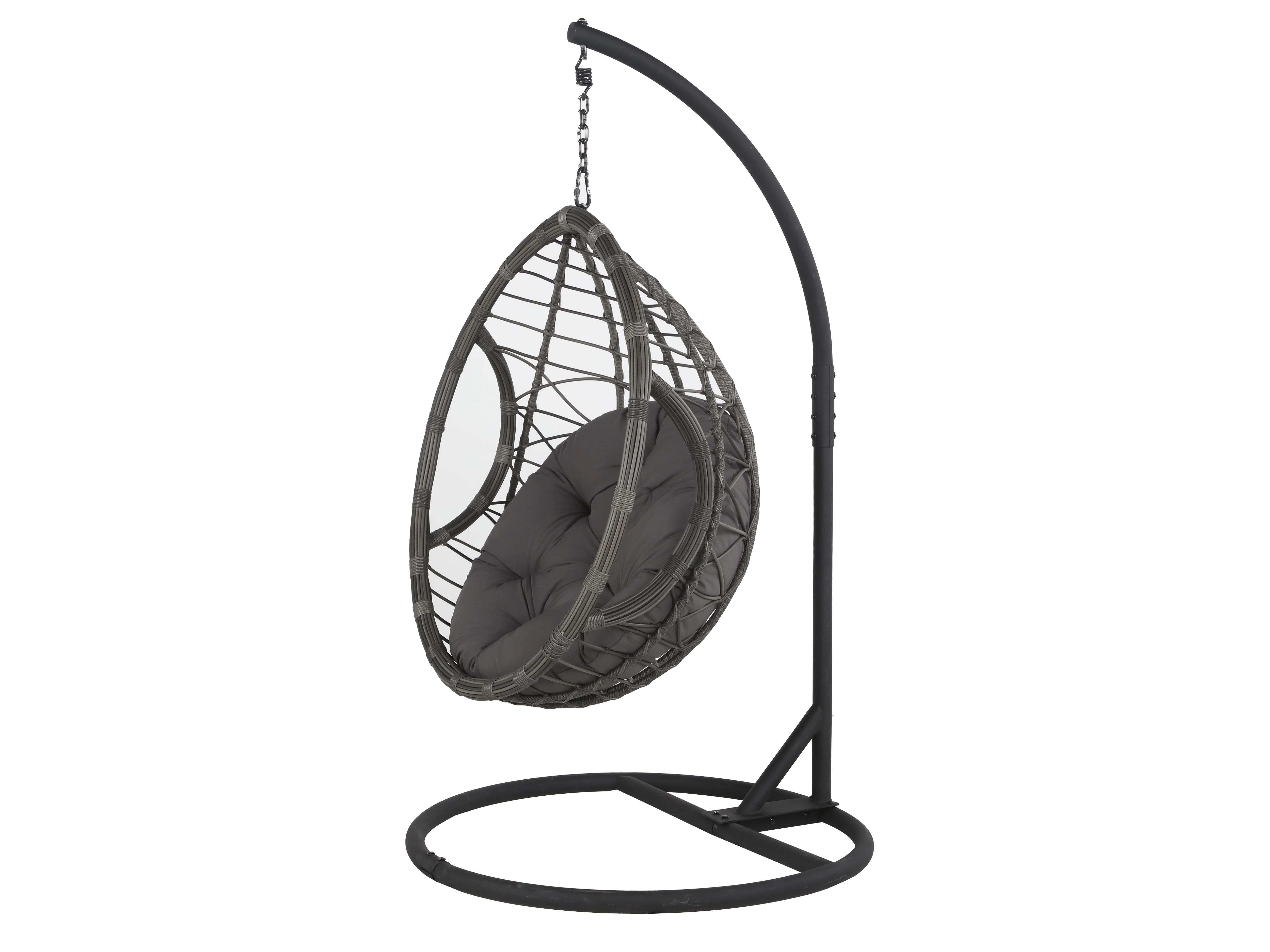 Gray Hanging Egg Chair with Stand & Cushion – Steel Frame, All-Weather Wicker - Image 4