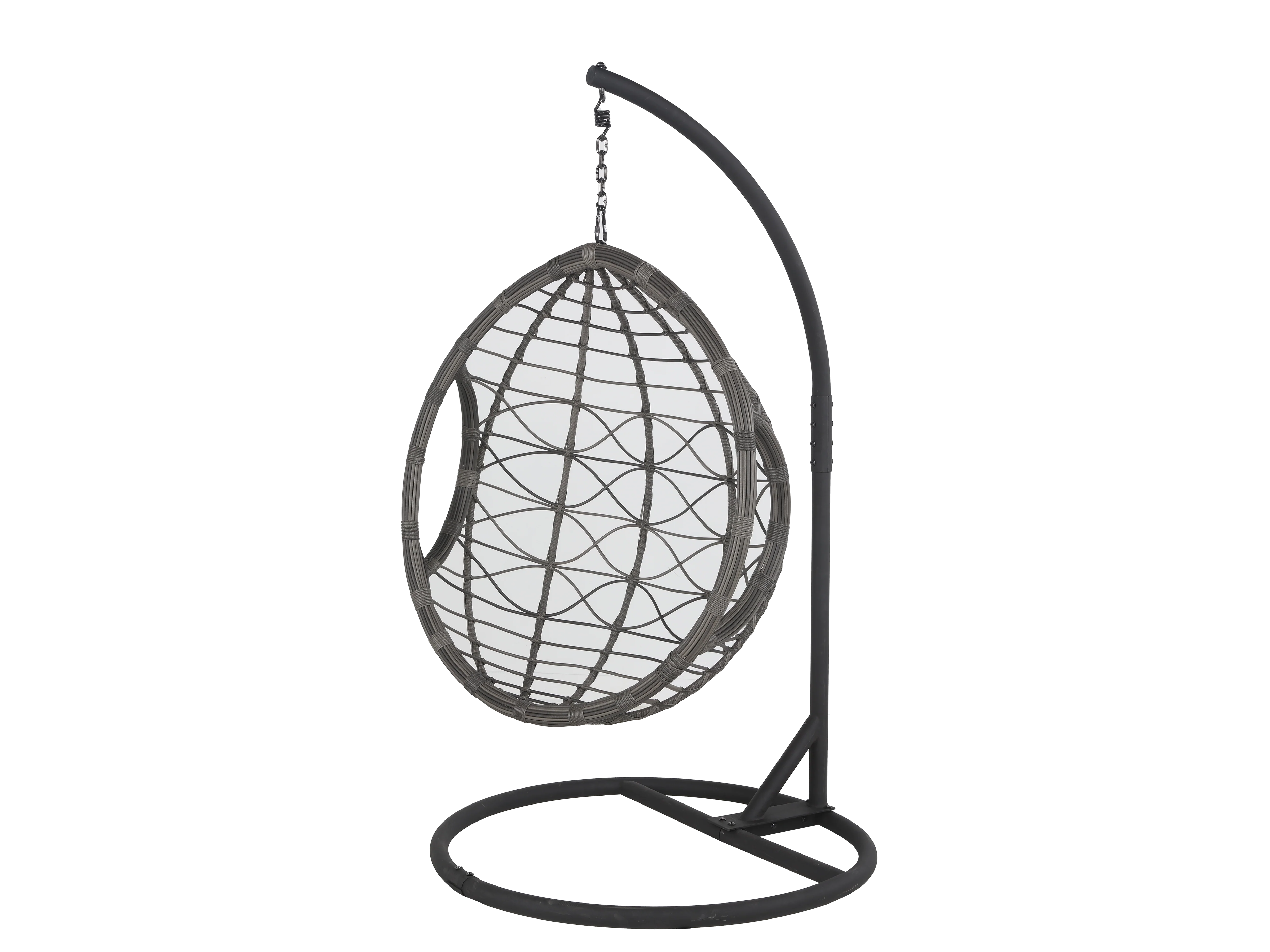 Gray Hanging Egg Chair with Stand & Cushion – Steel Frame, All-Weather Wicker - Image 5
