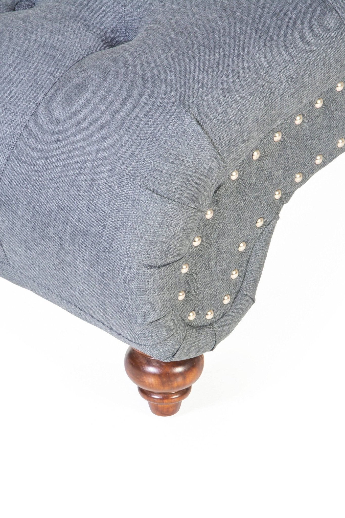 Gray Tufted Chaise Lounge with Nailhead Trim & Bolster Pillow - Image 3