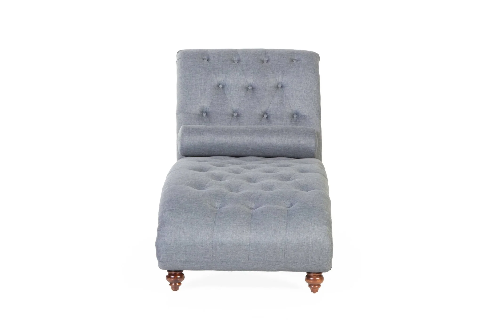 Gray Tufted Chaise Lounge with Nailhead Trim & Bolster Pillow - Image 6
