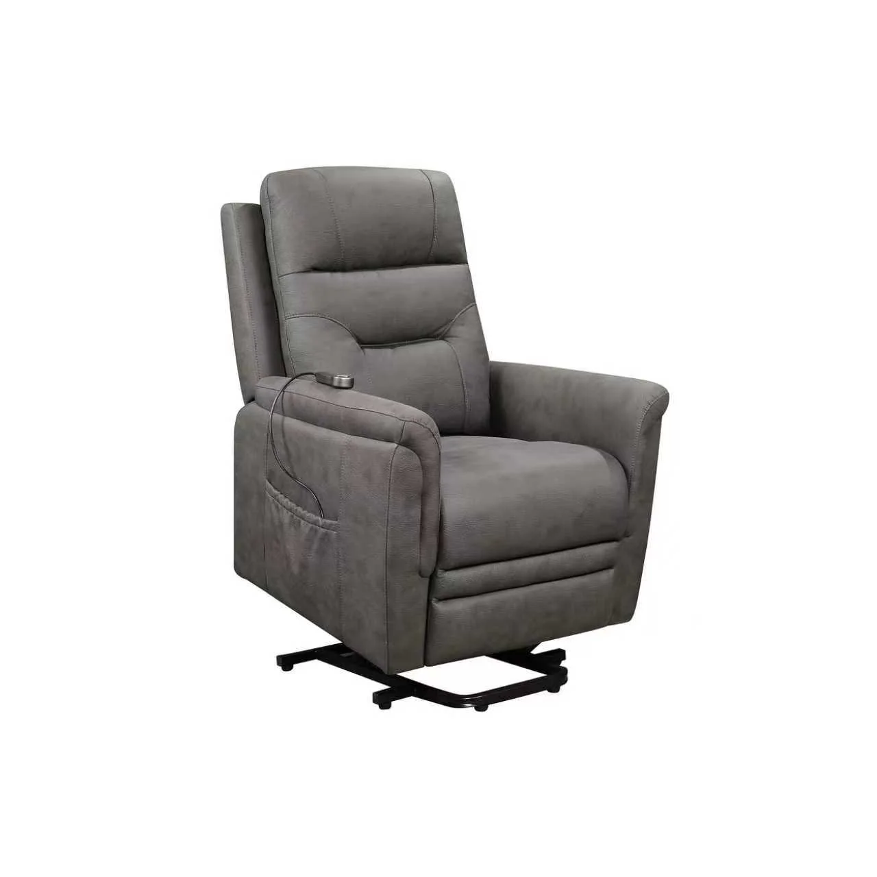 Gray Tufted Power Recliner with Side Pocket & Remote Control - Image 2