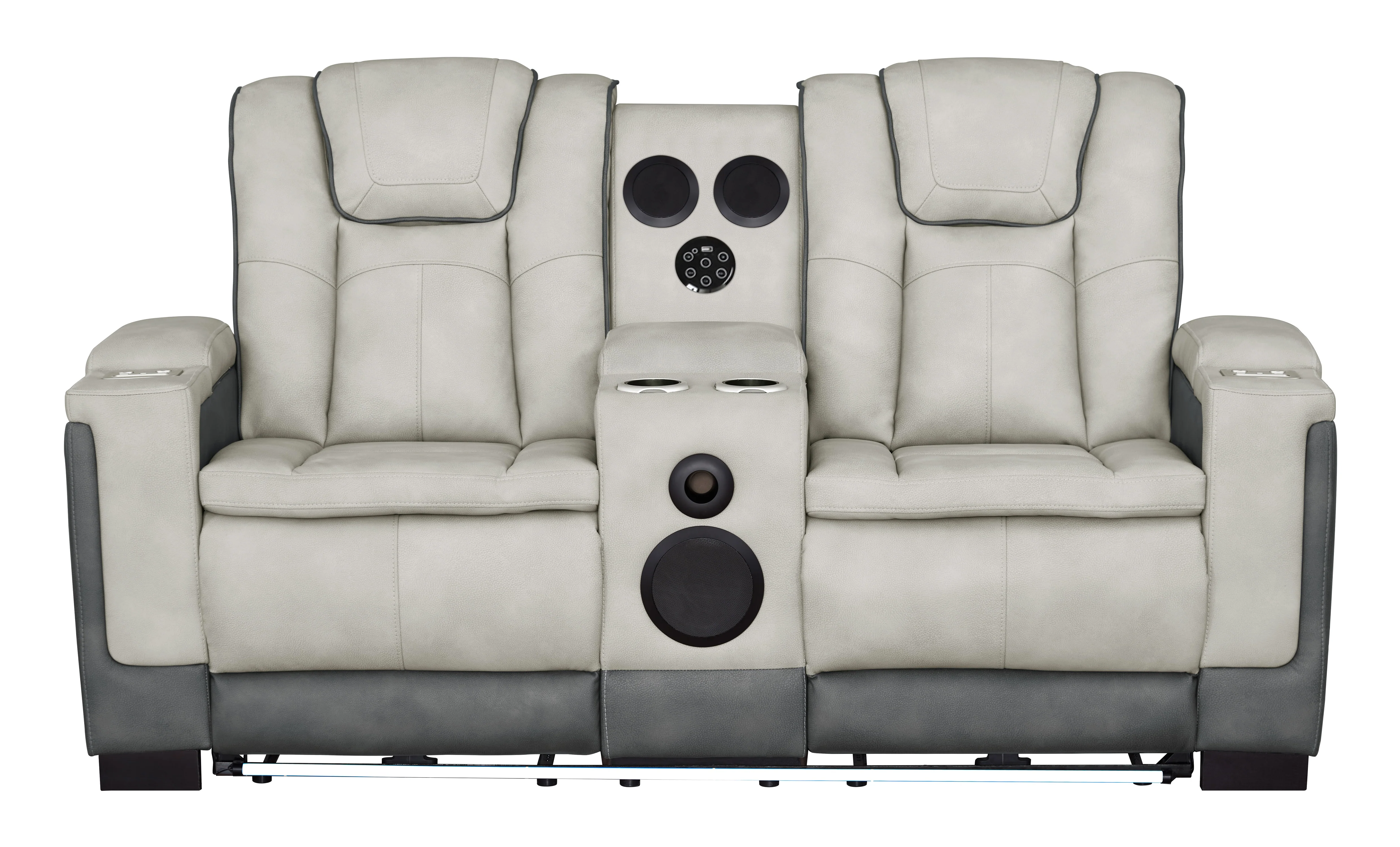 Gray Two-Tone Power Reclining Living Room Set with Power Headrests, LED Lighting, Console Storage, Bluetooth Speakers & USB Charging - Image 9