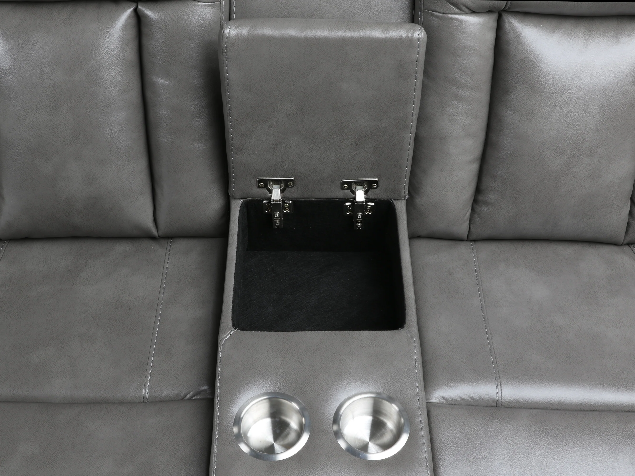 Grey 3-Piece Power Reclining Sectional with Drop-Down Table, Console & Speaker - Image 5