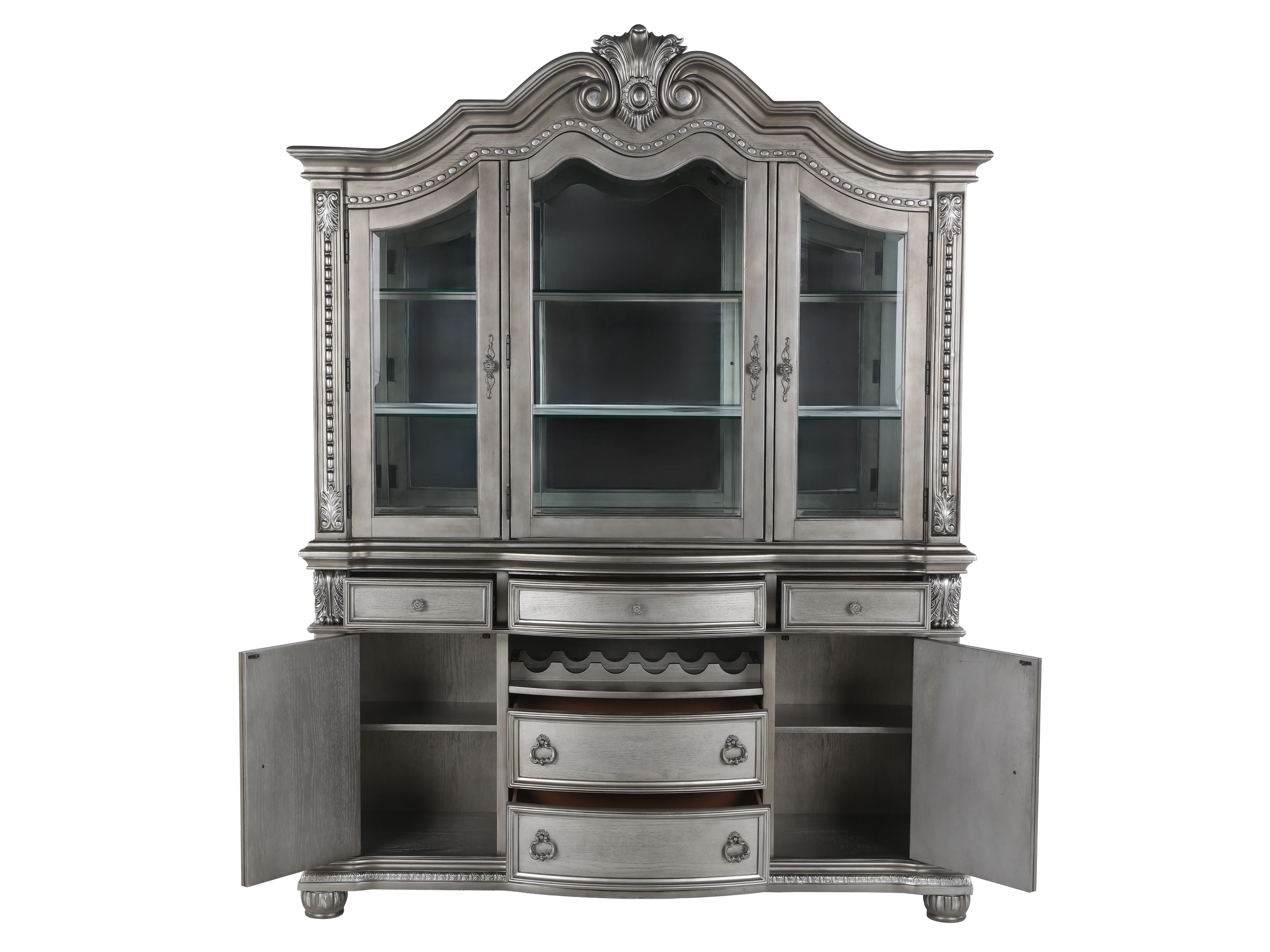 Grey Traditional Buffet & Hutch with LED Lighting & Wine Storage - Image 3
