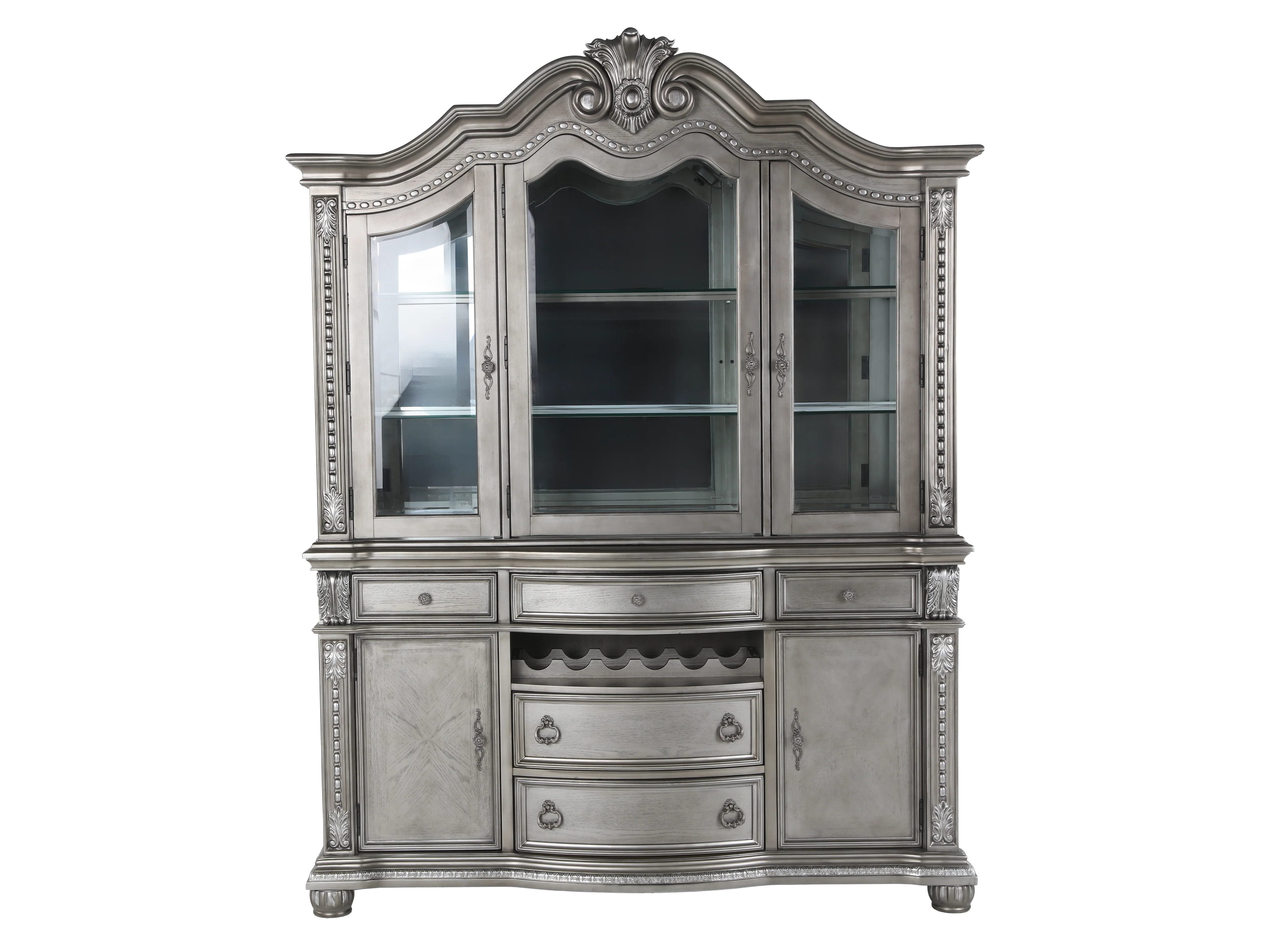Grey Traditional Buffet & Hutch with LED Lighting & Wine Storage - Image 5