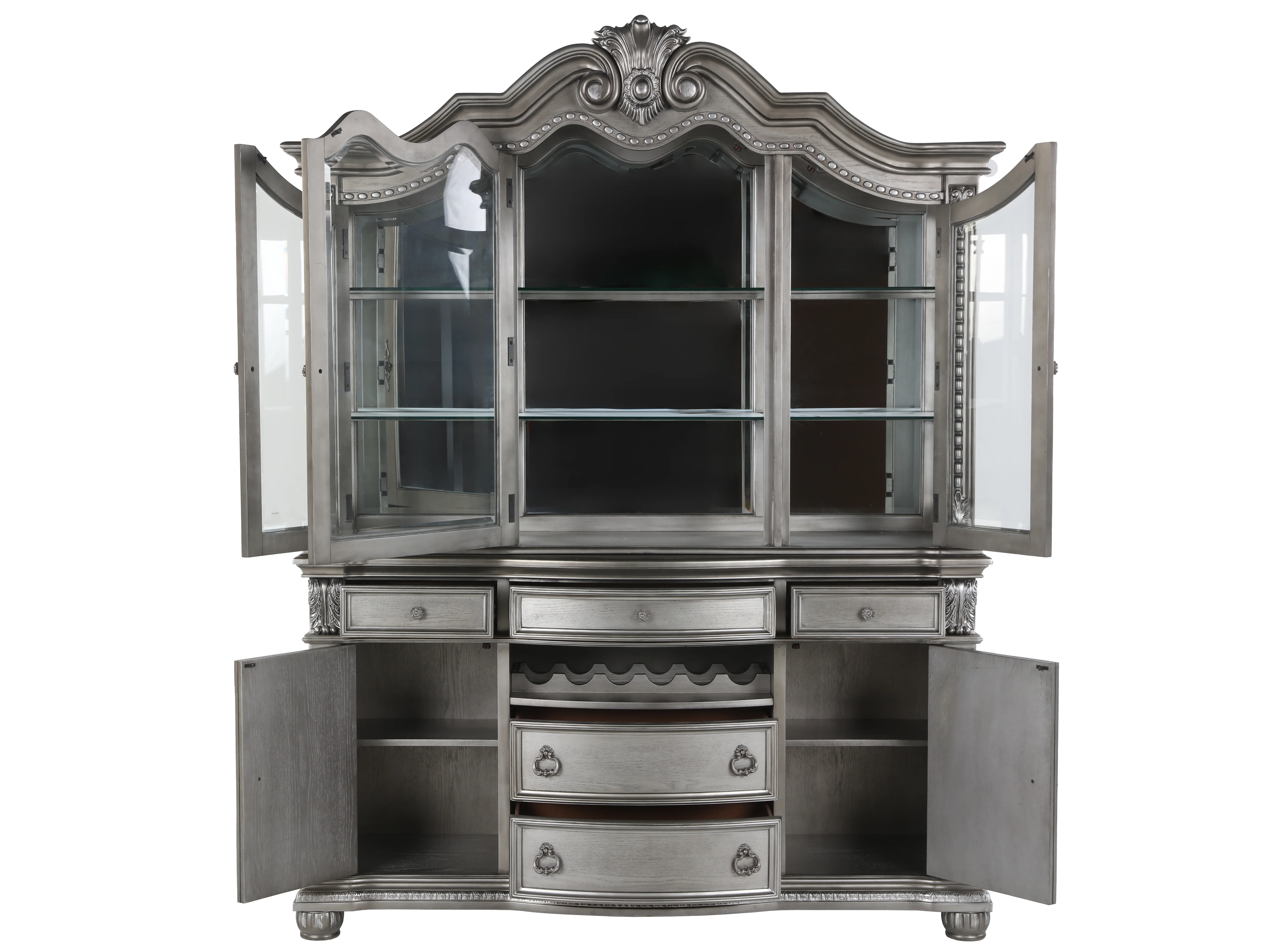 Grey Traditional Buffet & Hutch with LED Lighting & Wine Storage - Image 6