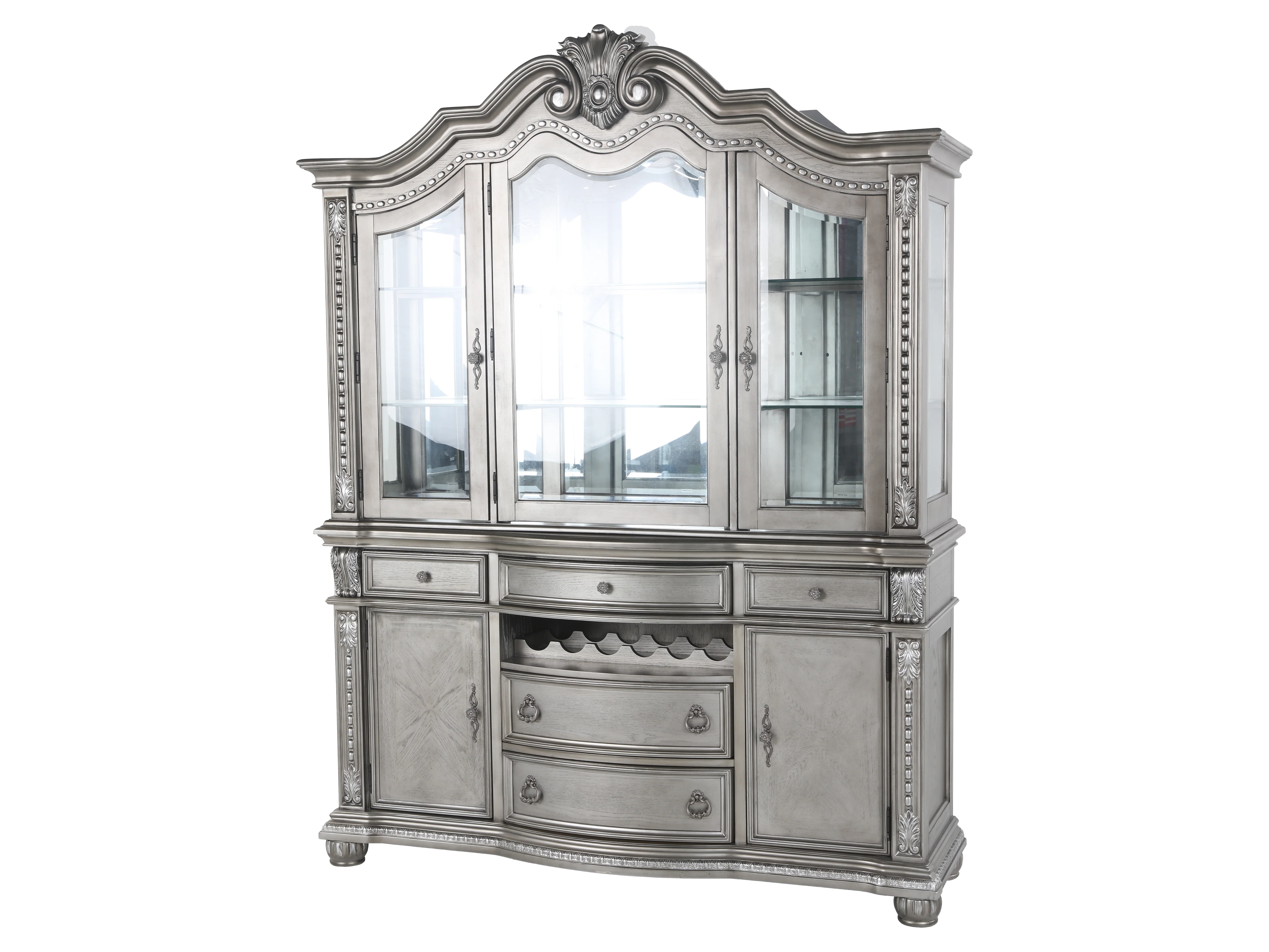 Grey Traditional Buffet & Hutch with LED Lighting & Wine Storage - Image 7