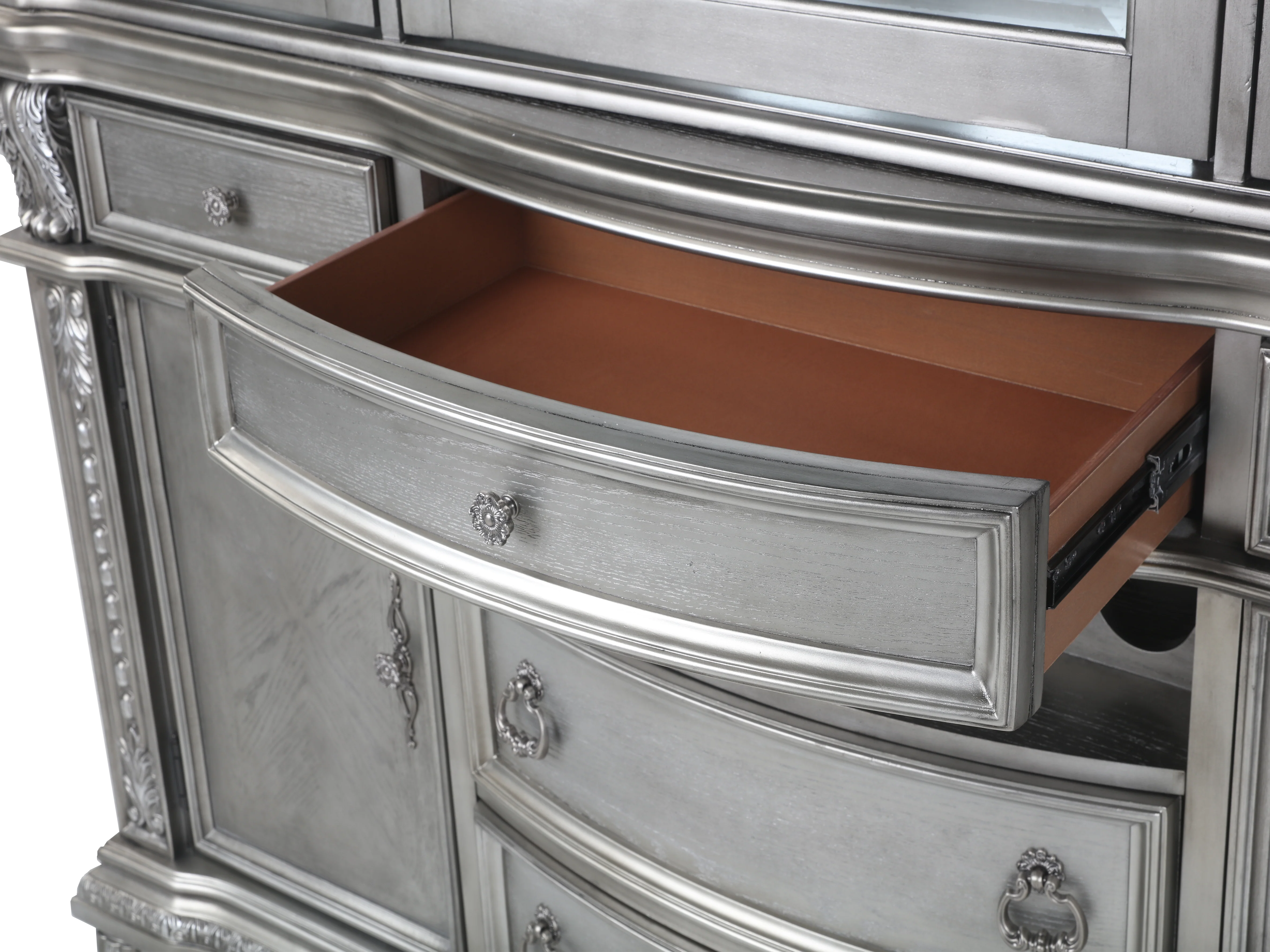 Grey Traditional Buffet & Hutch with LED Lighting & Wine Storage - Image 8