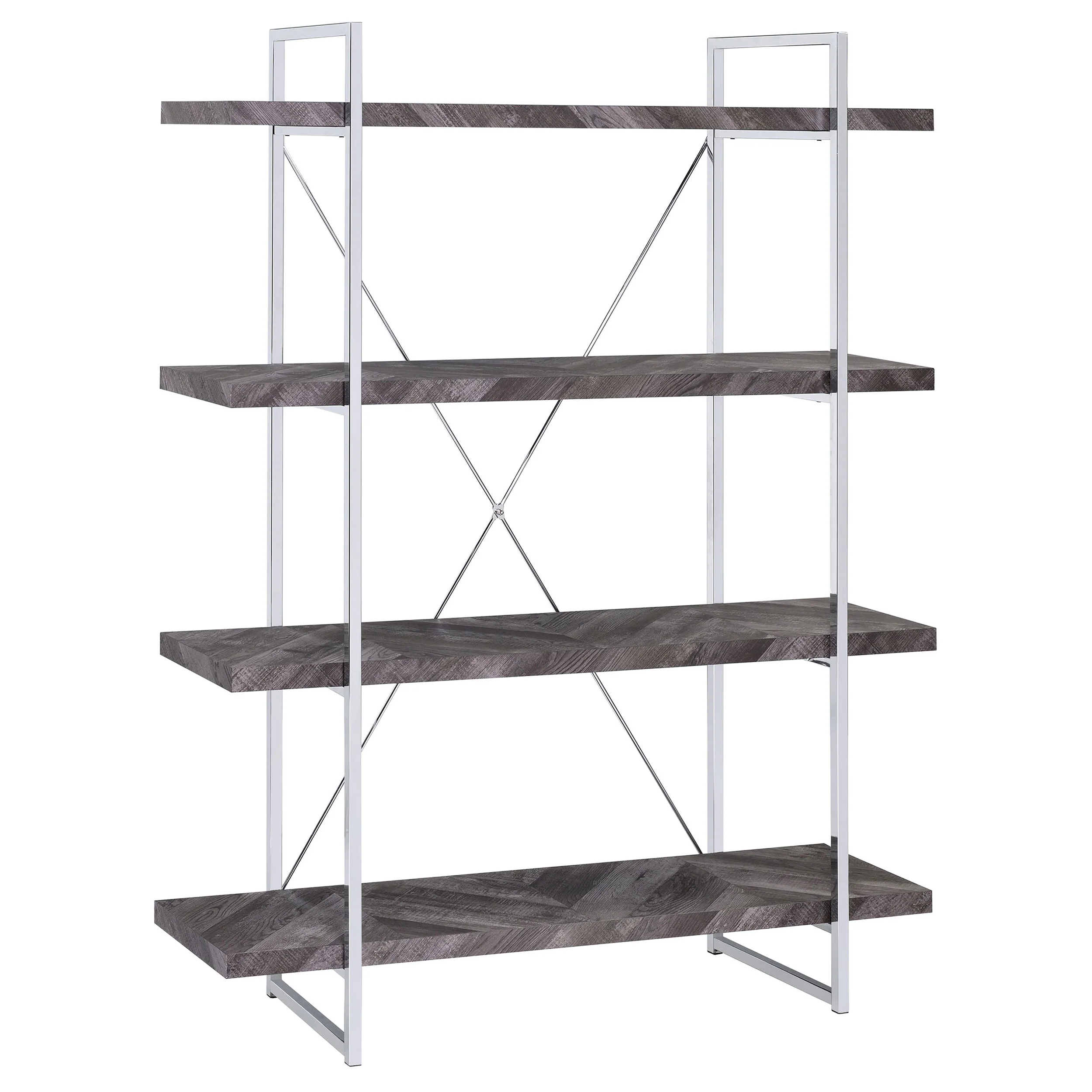 Grimma - 4-Shelf Bookshelf - Rustic Gray And Chrome - Image 13