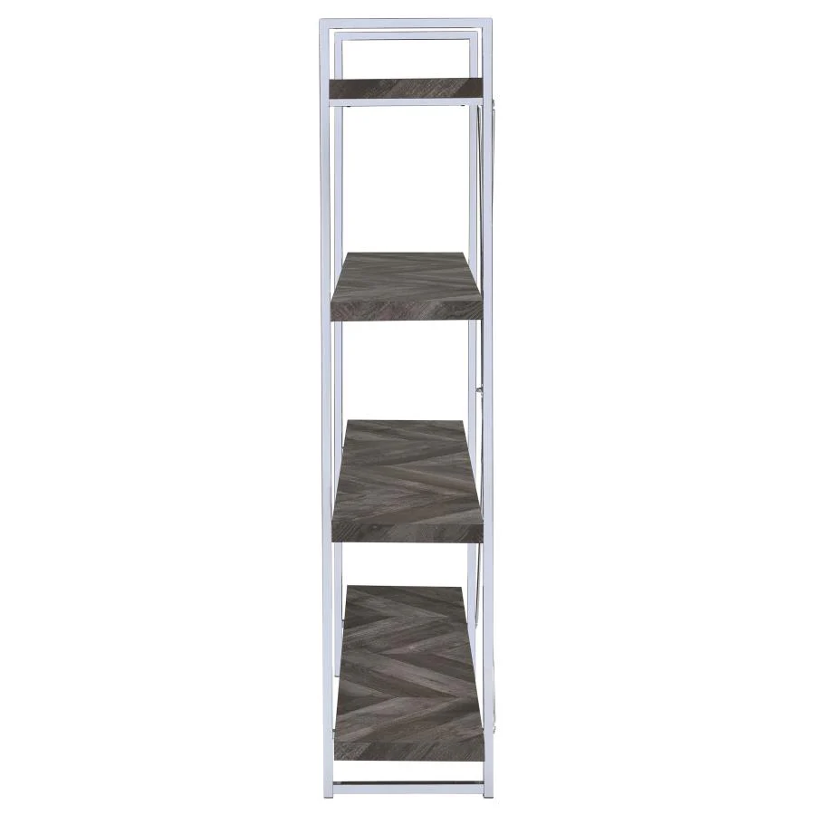 Grimma - 4-Shelf Bookshelf - Rustic Gray And Chrome - Image 5