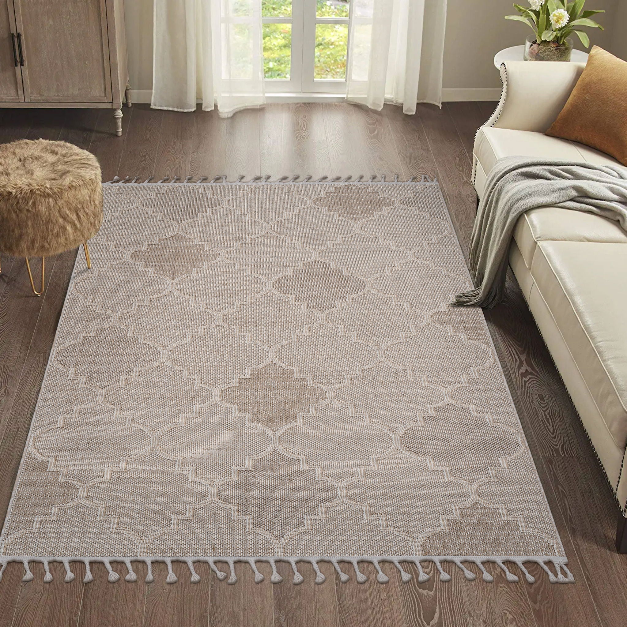 Guros - 6' X 9' Trellis Indoor / Outdoor Area Rug - Cream - Image 6