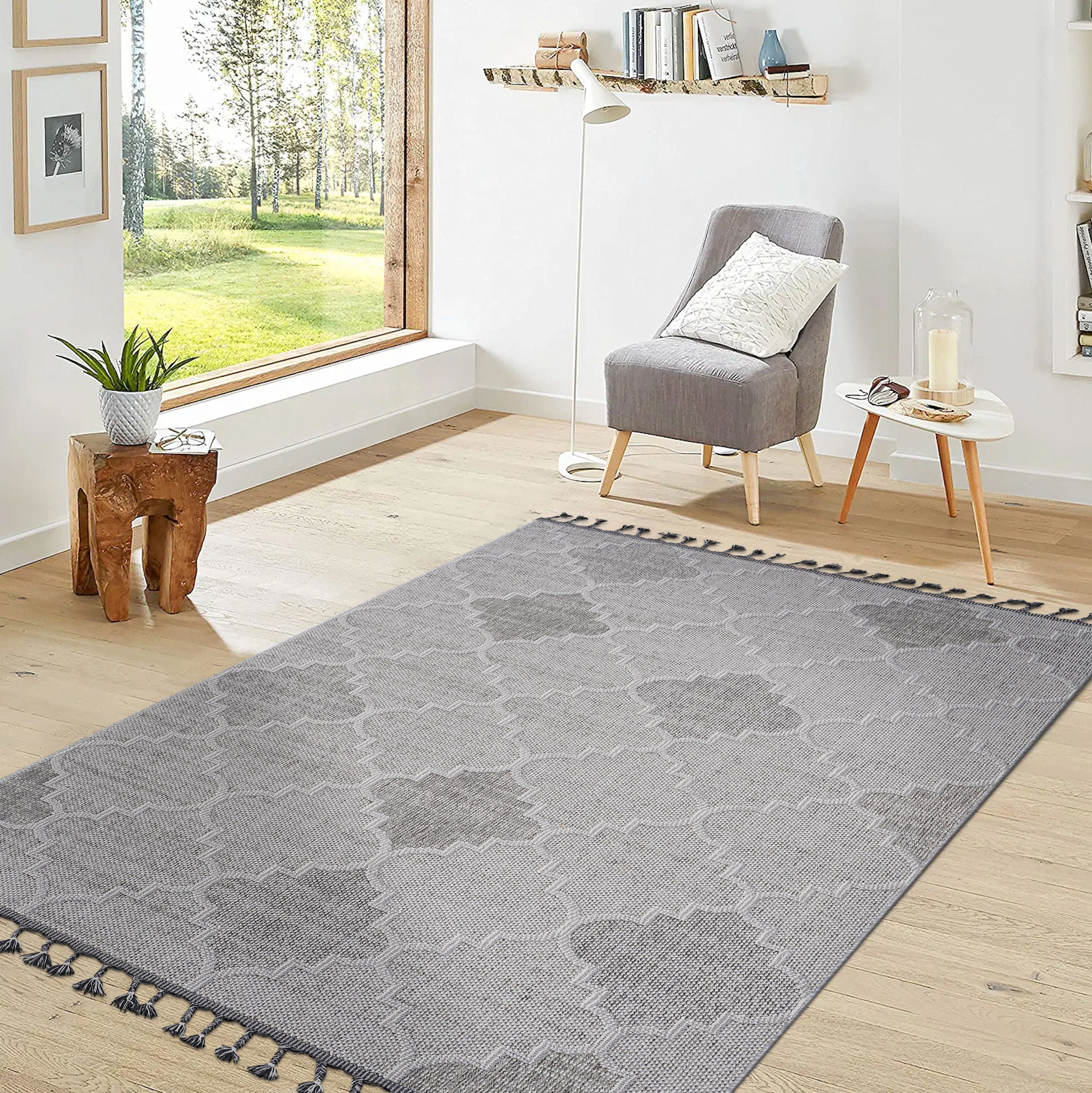 Guros - 8' X 10' Trellis Indoor / Outdoor Area Rug - White / Gray - Image 5