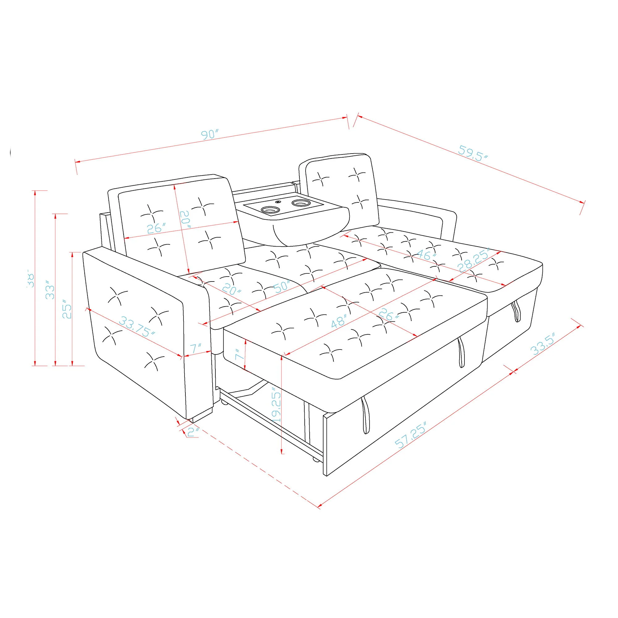 Gustavo - Sofa, Pull Out Bed, Storage Chaise, USB And Cup Holders - Beige - Image 2