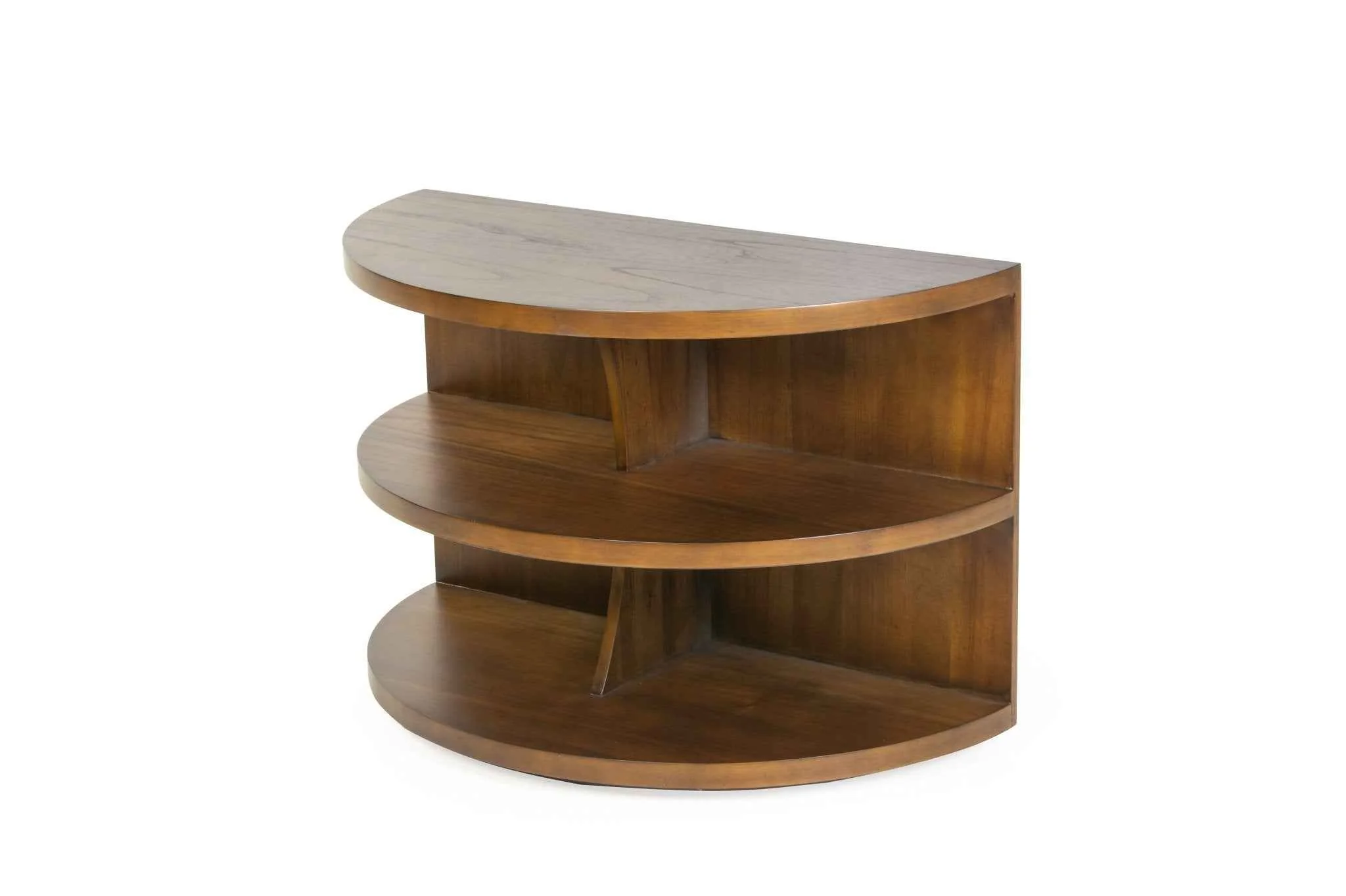 Half-Moon Sofa Table with 2 Shelves – Warm Walnut - Image 2