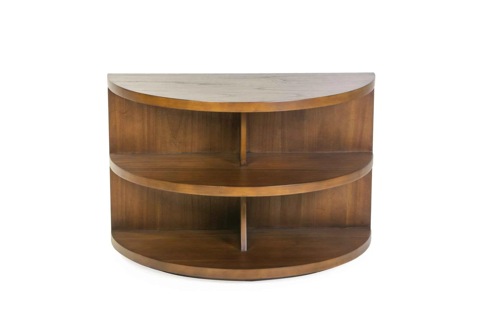 Half-Moon Sofa Table with 2 Shelves – Warm Walnut - Image 4