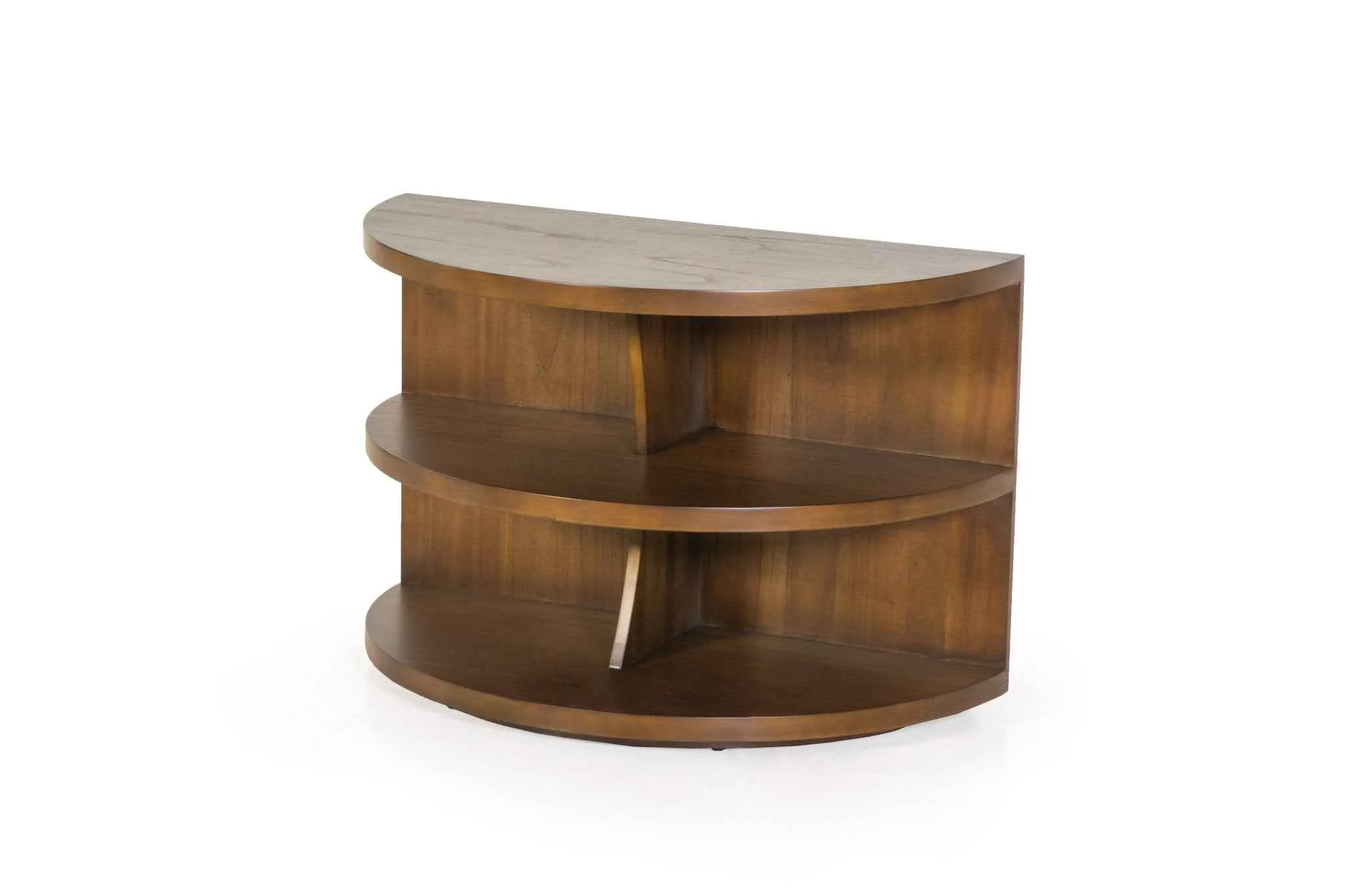 Half-Moon Sofa Table with 2 Shelves – Warm Walnut - Image 5