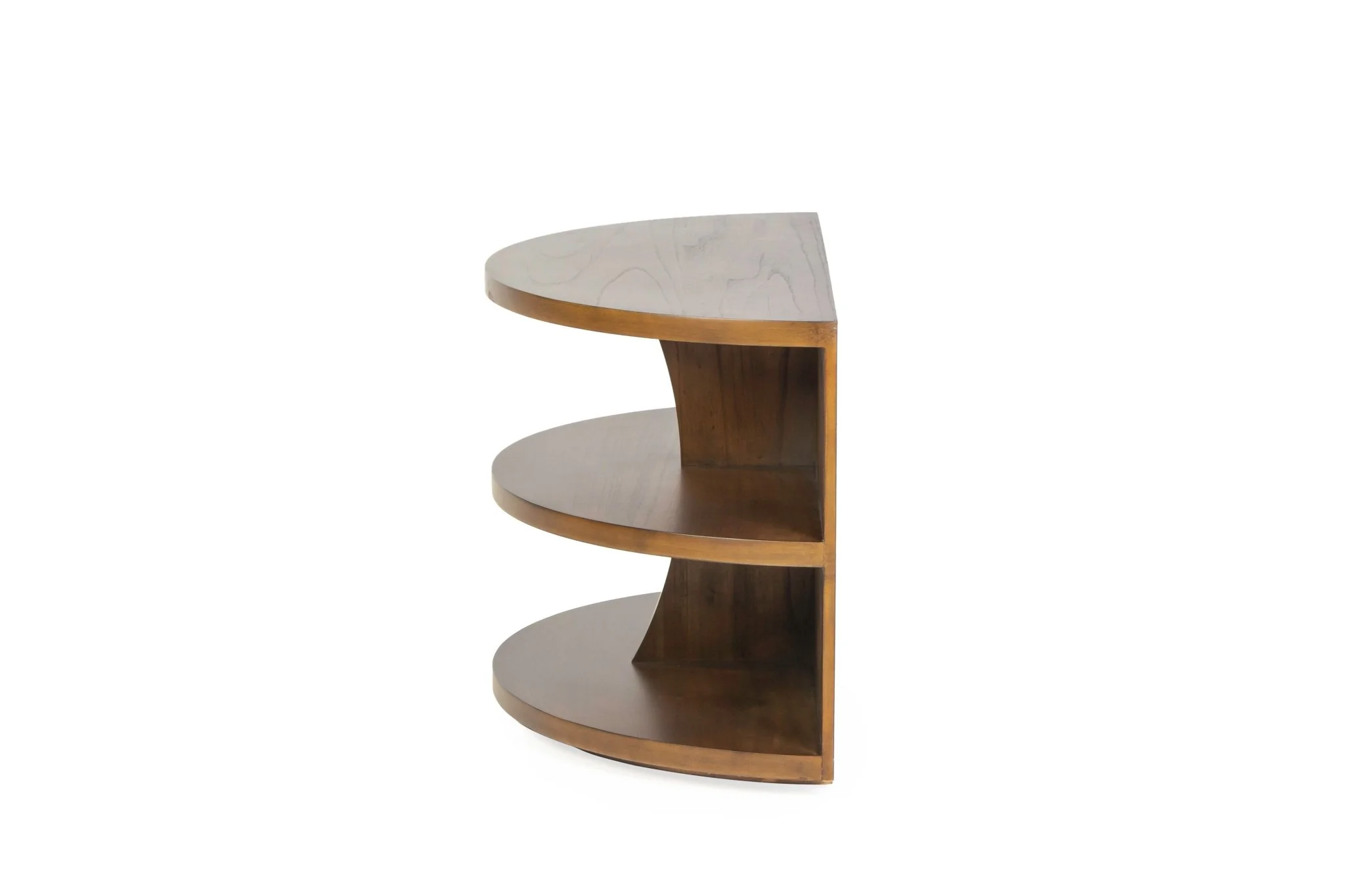 Half-Moon Sofa Table with 2 Shelves – Warm Walnut - Image 7