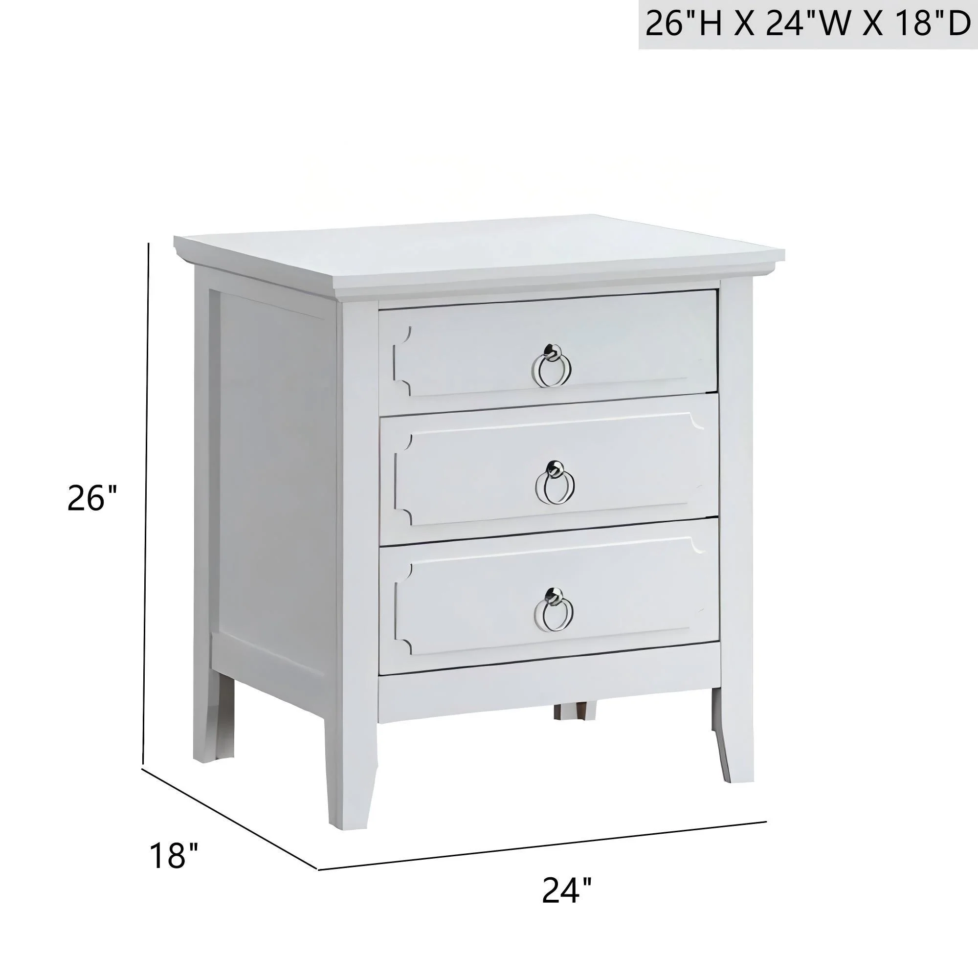 Hammond - 3 Drawer Nightstand - White - Image 4
