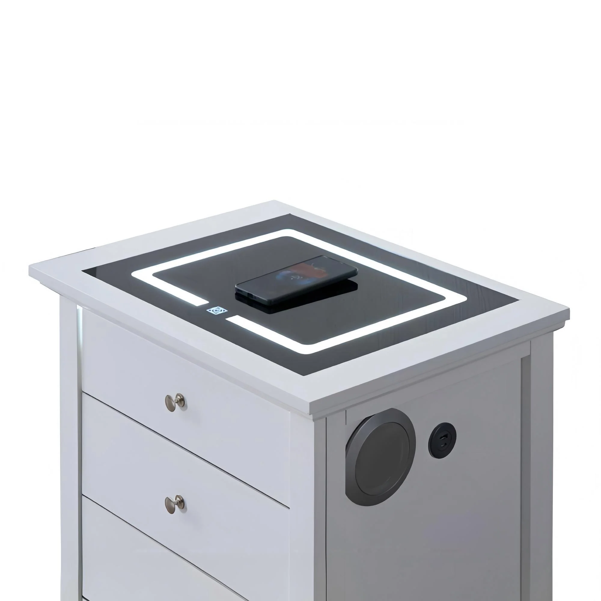 Hammond - Smart 3 Drawer Nightstand With USB Charging And Integrated Speakers - White - Image 7