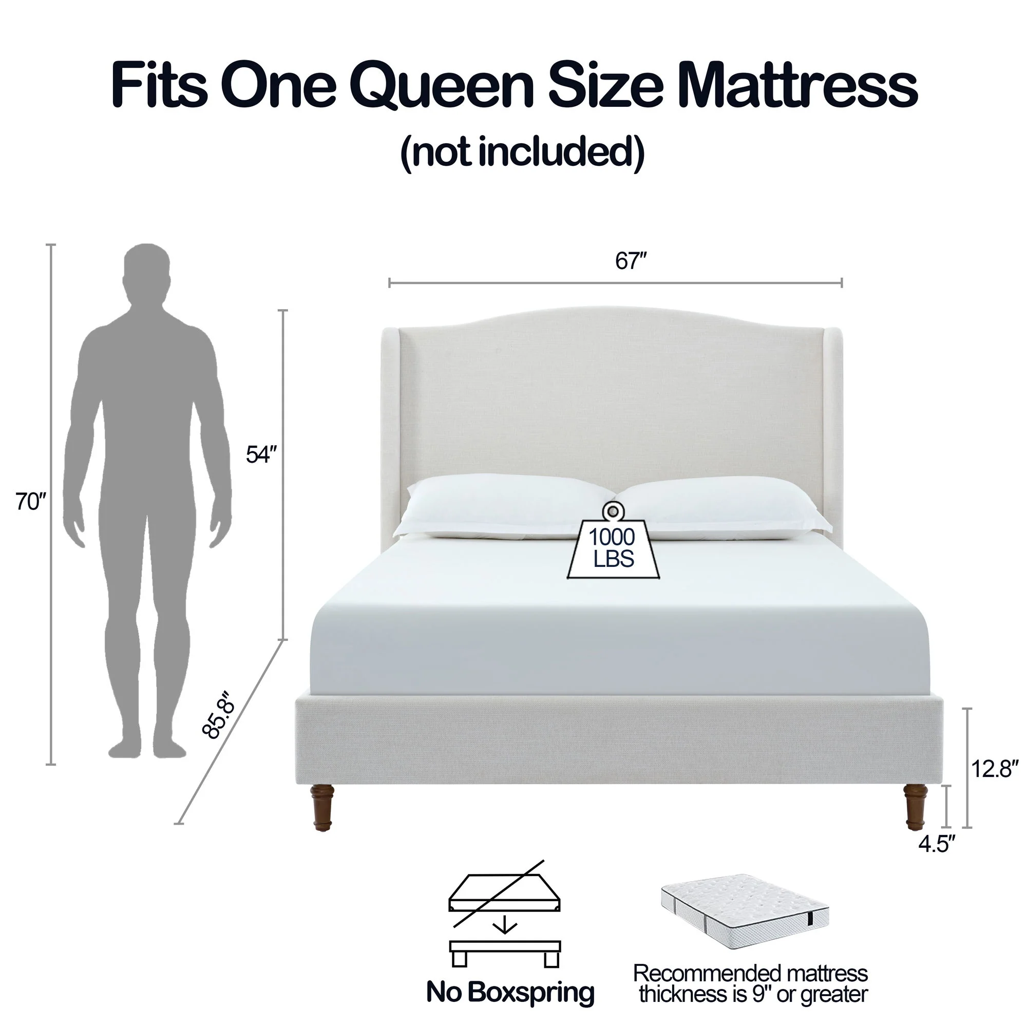 Hannah - Upholstered Wingback Bed Size / Tall Headboard Upholstered King Bed / Premium Textured Look / Minimalist Designs / No Box Spring Needed - Image 14