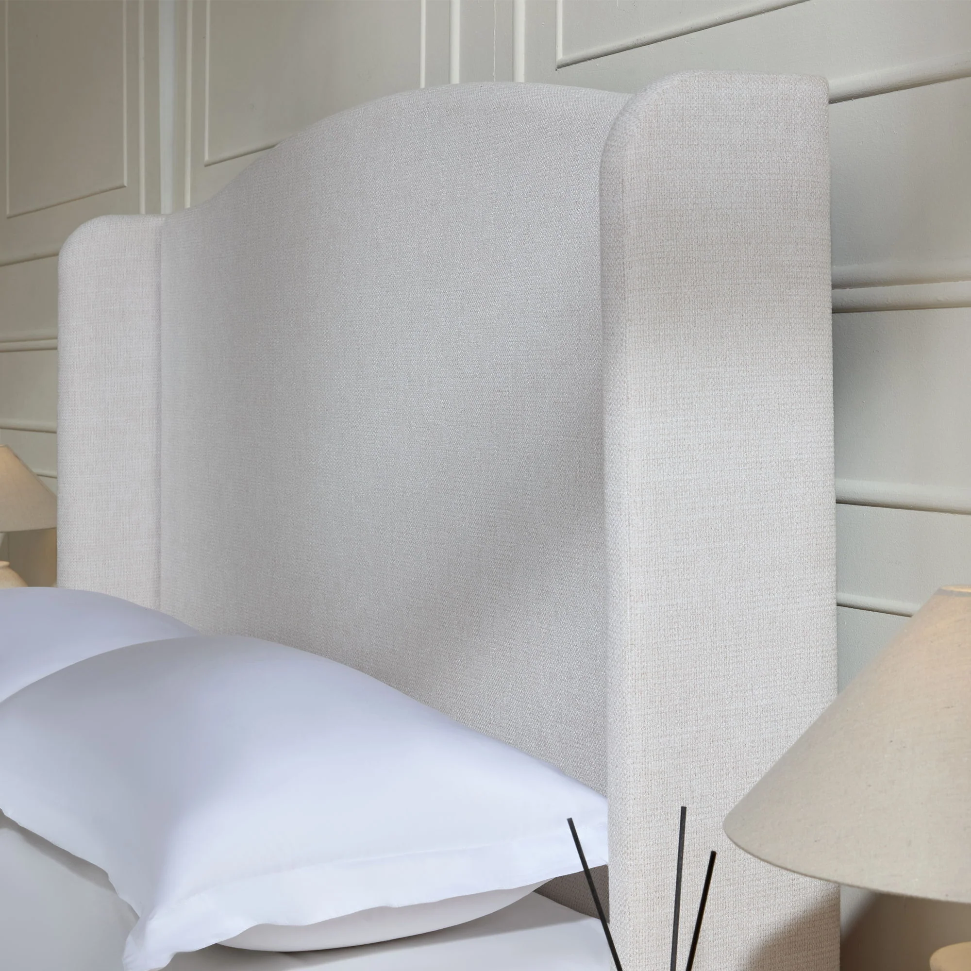 Hannah - Upholstered Wingback Bed Size / Tall Headboard Upholstered King Bed / Premium Textured Look / Minimalist Designs / No Box Spring Needed - Image 6