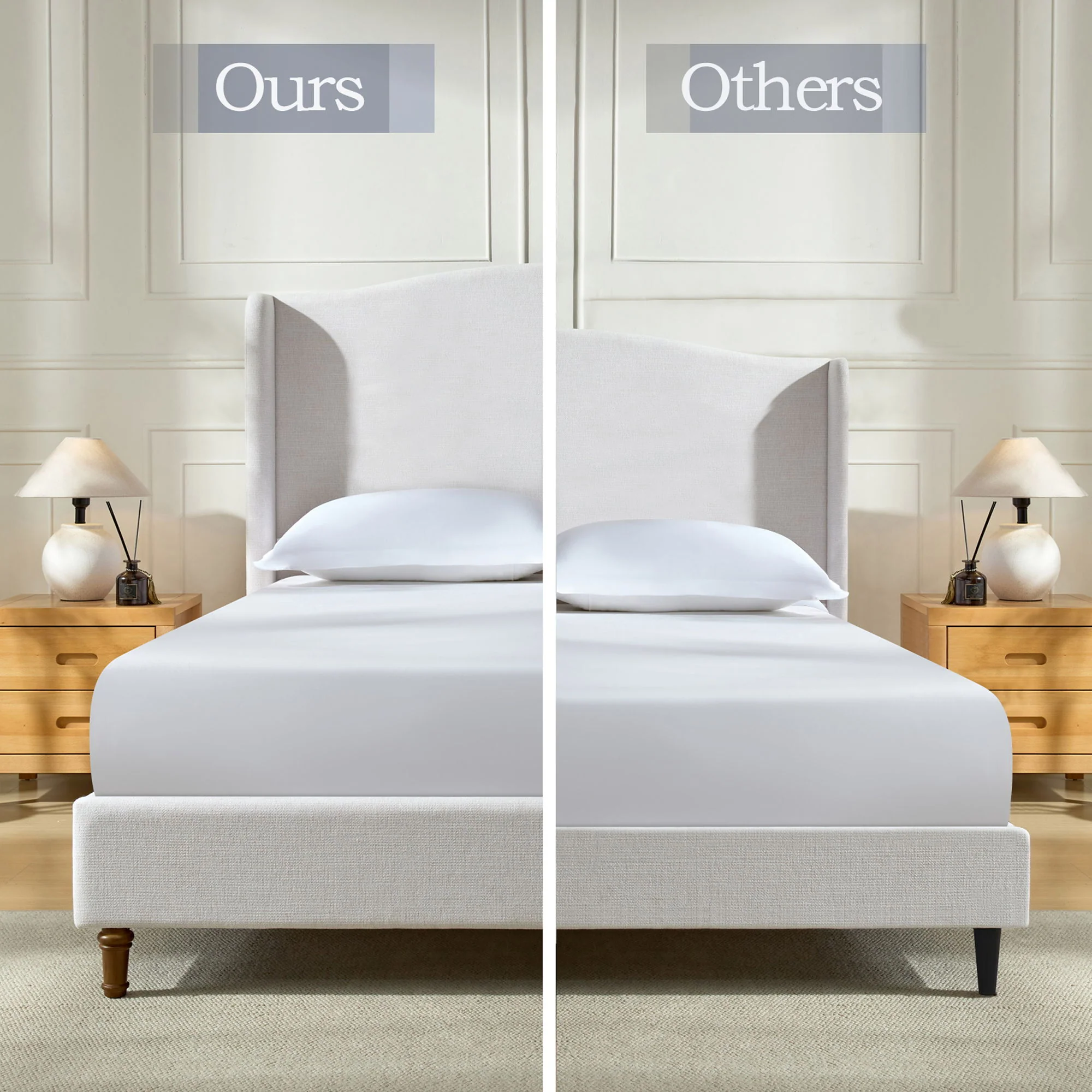 Hannah - Upholstered Wingback Bed Size / Tall Headboard Upholstered King Bed / Premium Textured Look / Minimalist Designs / No Box Spring Needed - Image 8