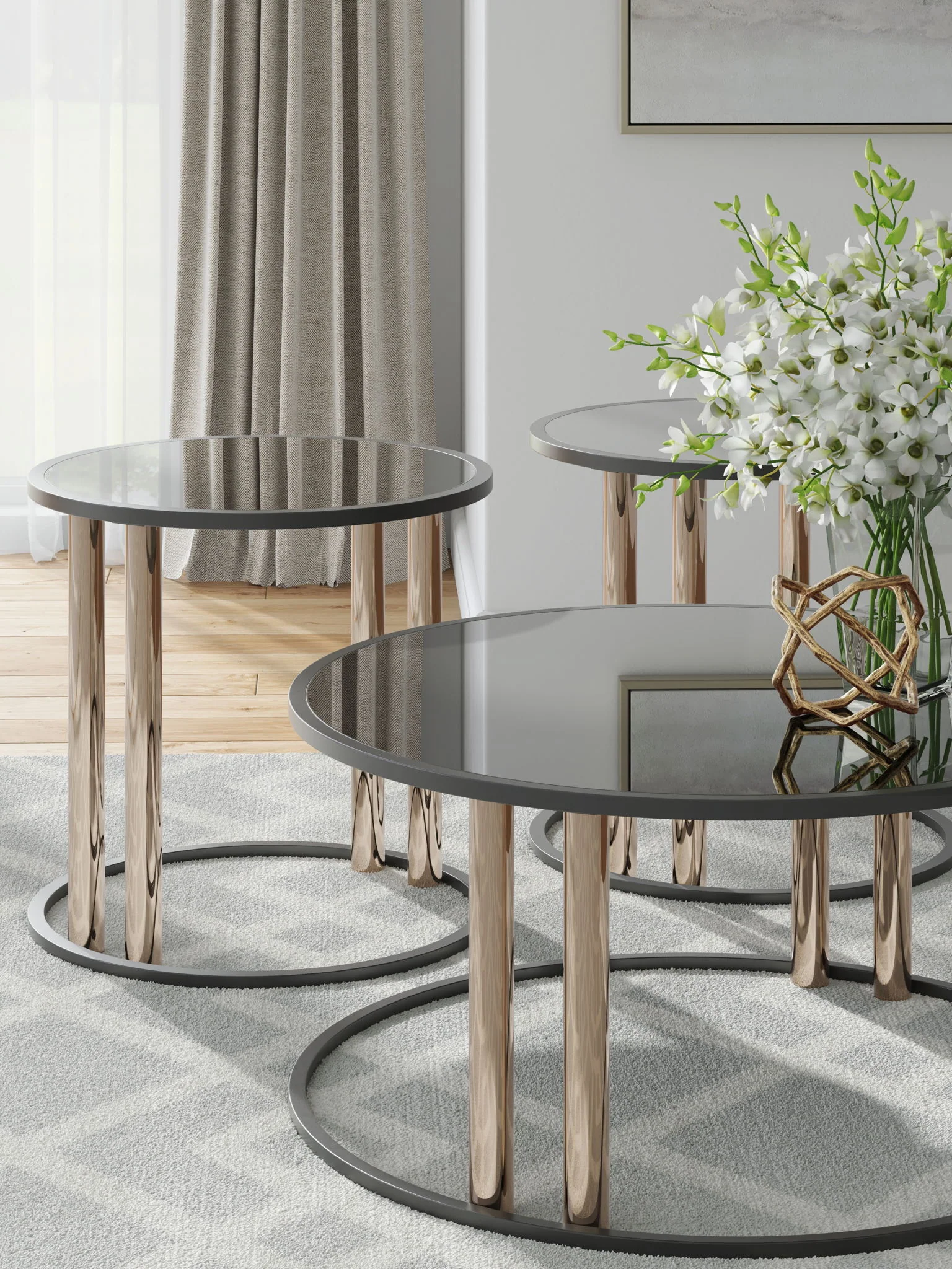 Hannerly - Occasional Table Set (Set of 3) - Black / Gold Finish - Image 2