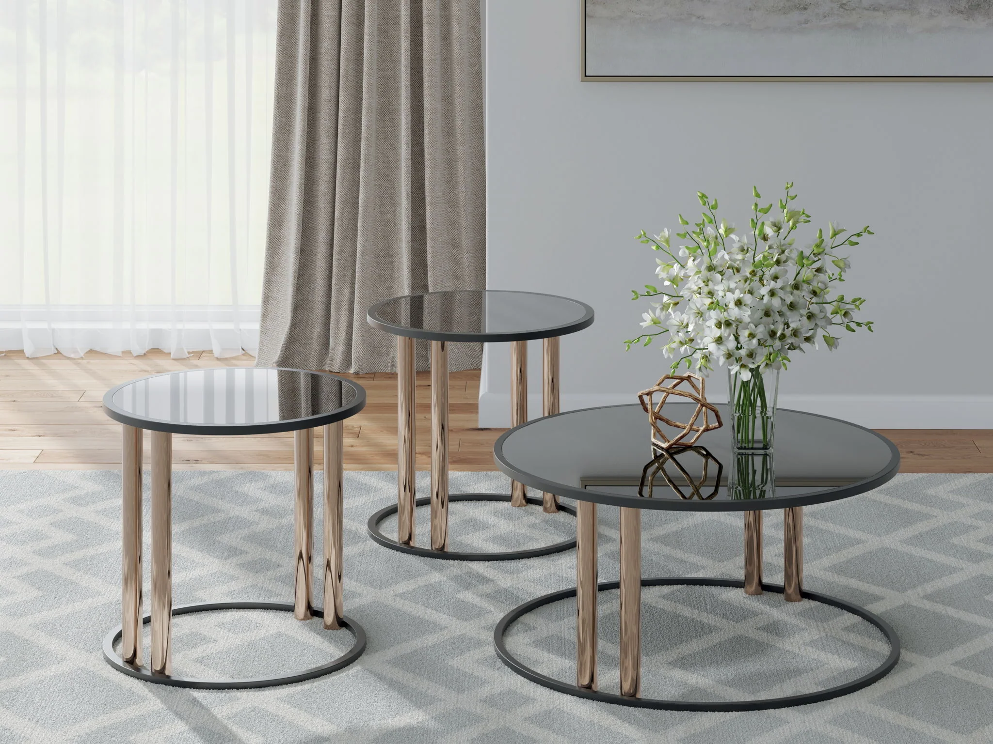 Hannerly - Occasional Table Set (Set of 3) - Black / Gold Finish - Image 5