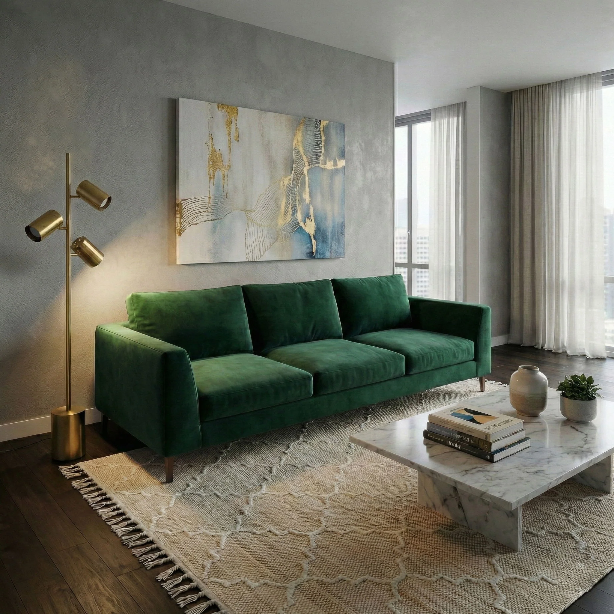 Harmony - Floor Lamp With Rotary Switch Triple Spots Block Base - Gold - Image 6