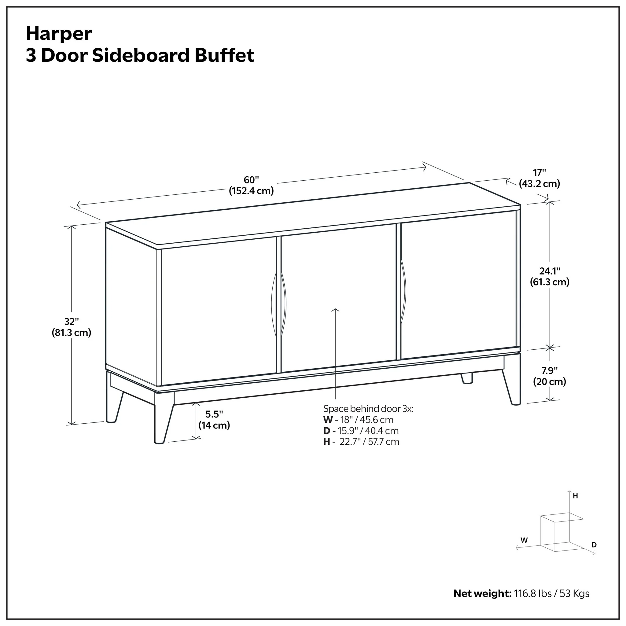 Harper - 3 Door Sideboard Buffet / Storage Cabinet - Walnut Brown - Image 3