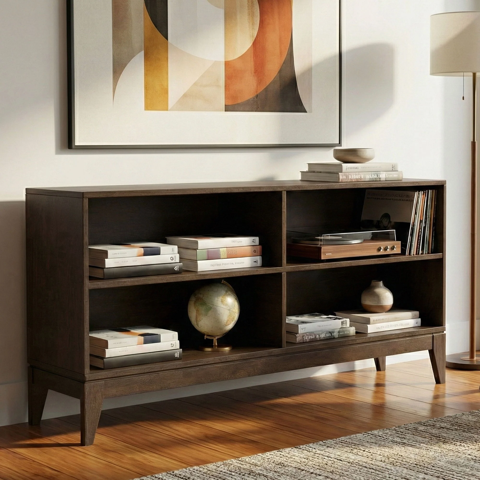 Harper - 4 Shelf Low Bookcase - Walnut Brown - Image 6