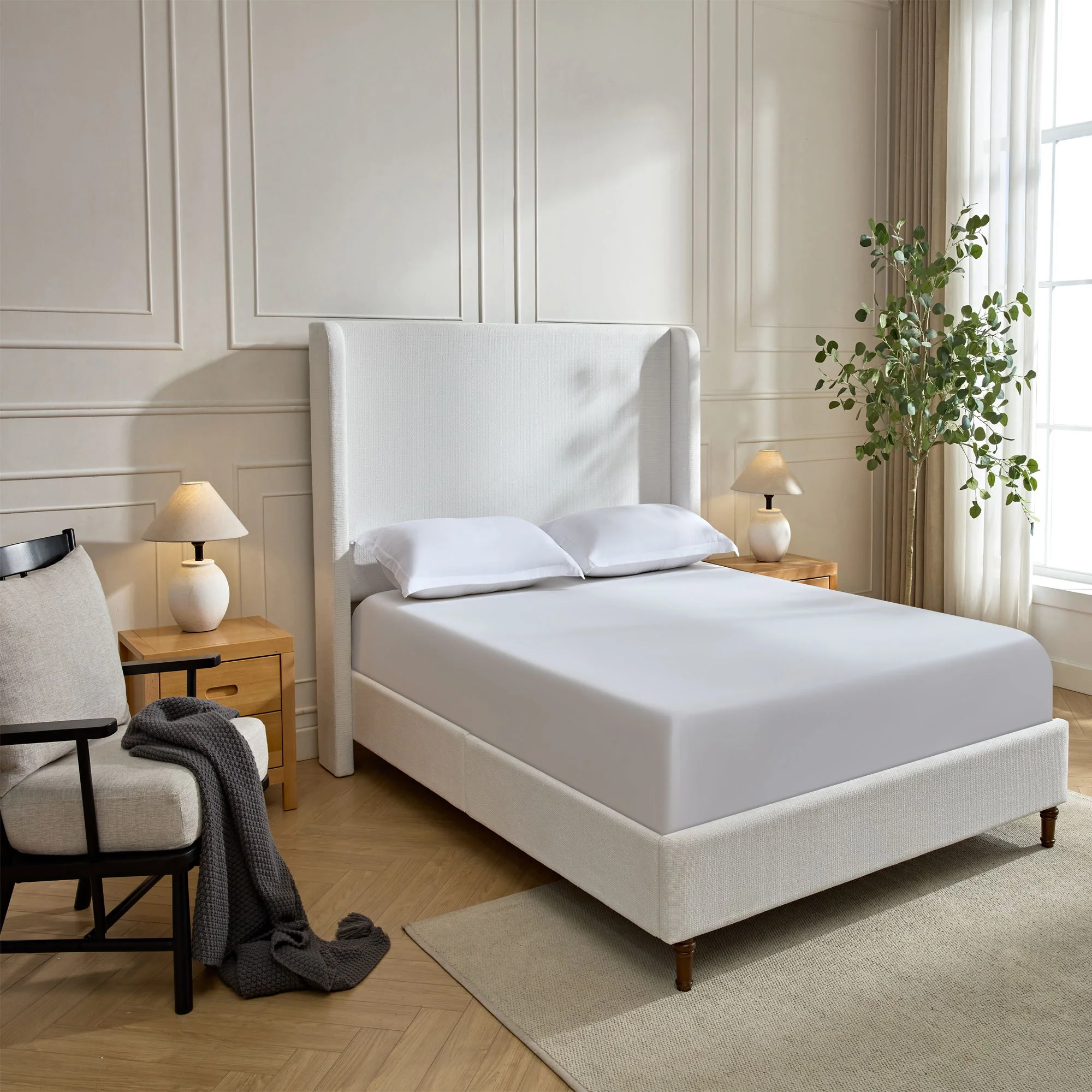 Harper - Tall Headboard Upholstered Bed / High Headboard / Elegant Simplicity / No Box Spring Needed - Image 42