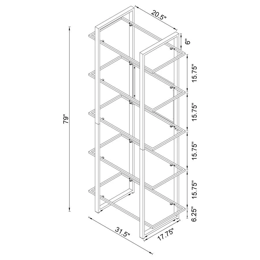 Hartford - 5-Shelf Glass Bookshelf - Chrome - Image 10
