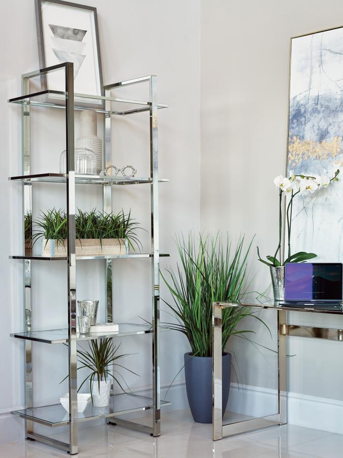 Hartford - 5-Shelf Glass Bookshelf - Chrome - Image 2