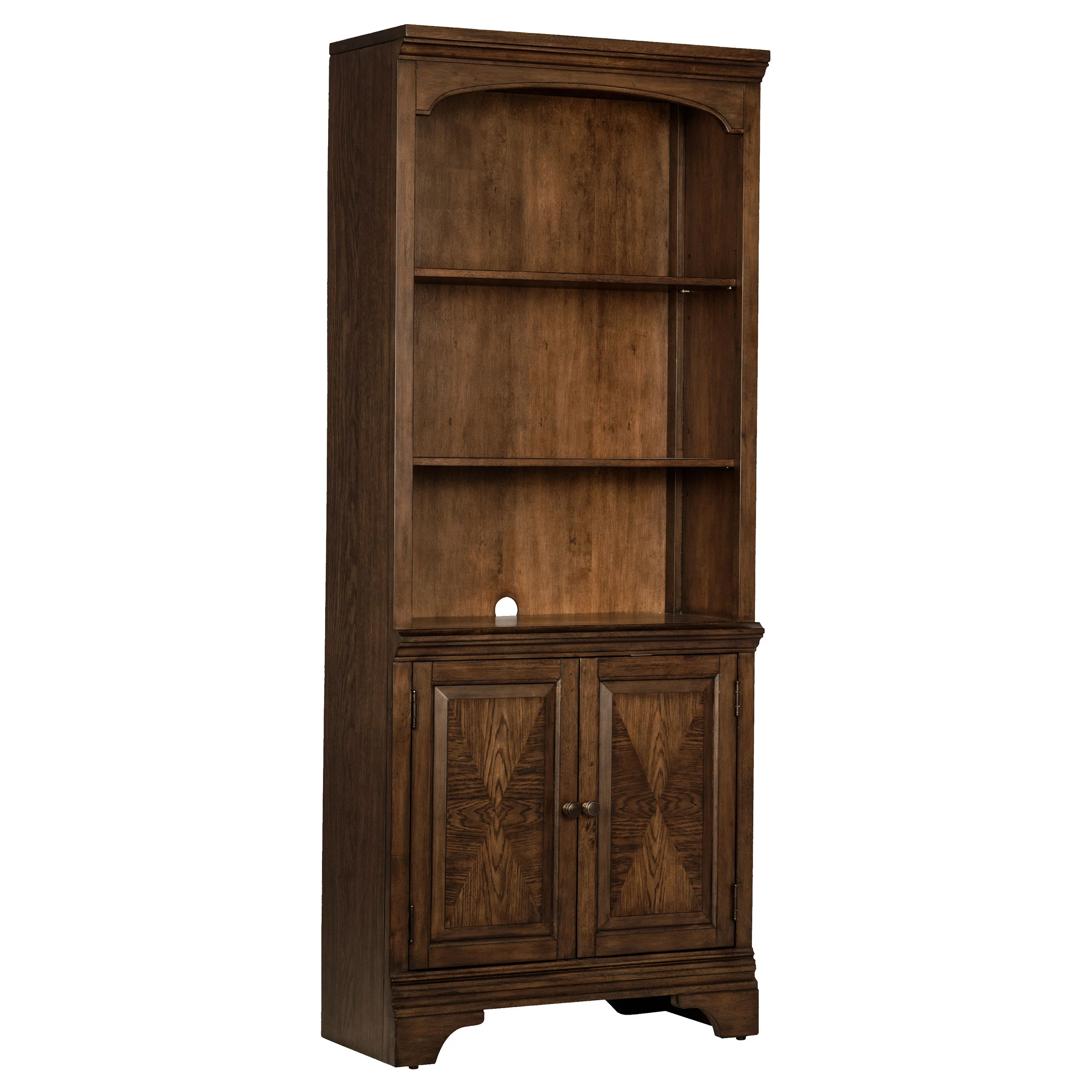 Hartshill - 3-Shelf Cabinet Bookcase - Burnished Oak - Image 12
