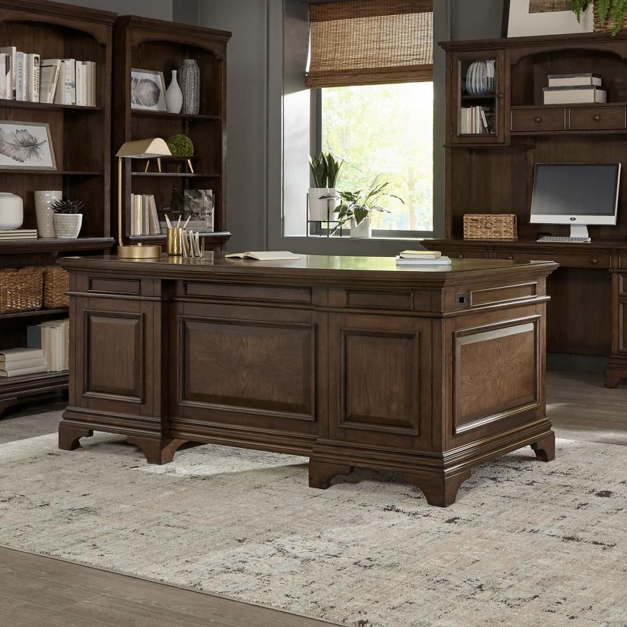 Hartshill - 7-Drawer Executive Desk - Burnished Oak - Image 2