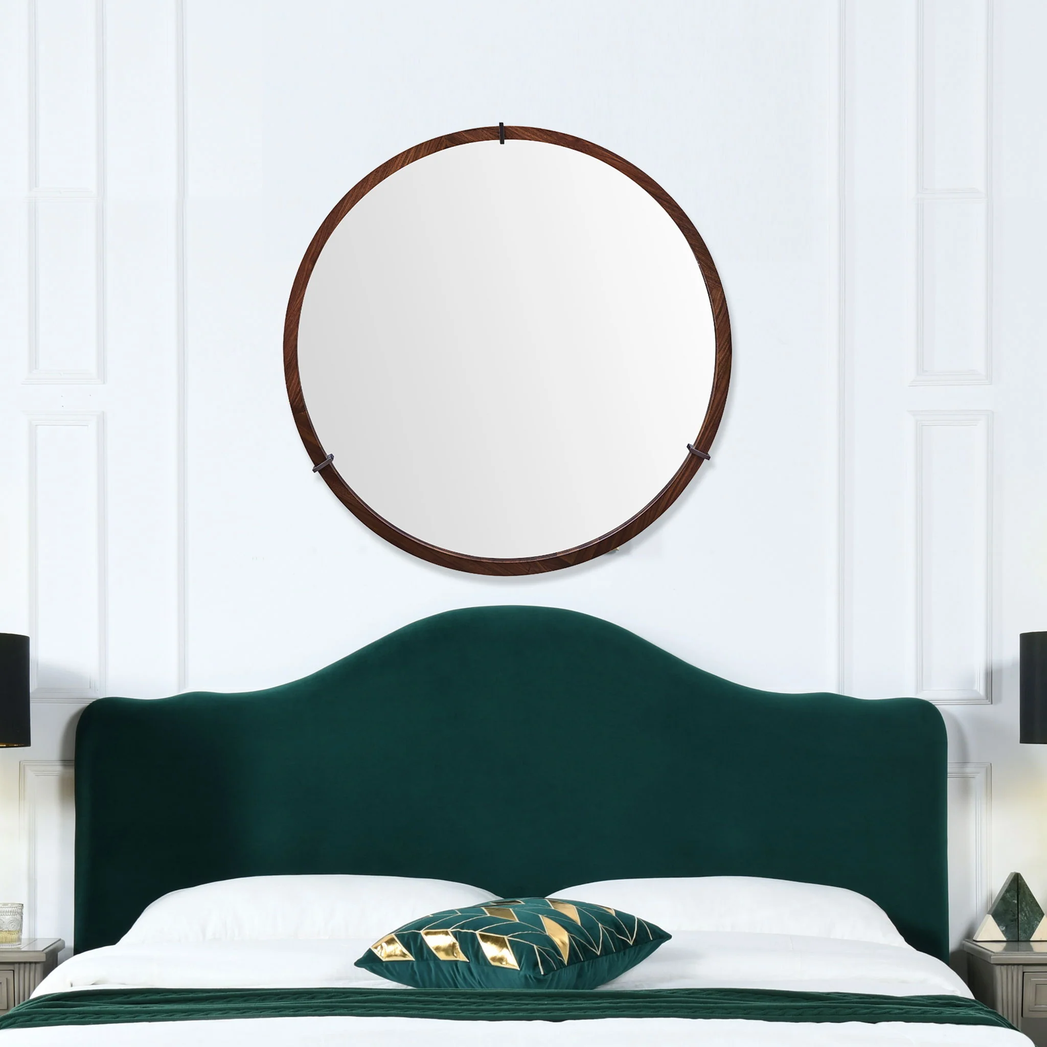Hausen - Mid-Century Modern Round Accent Wall Mirror - Brown Walnut - Image 14