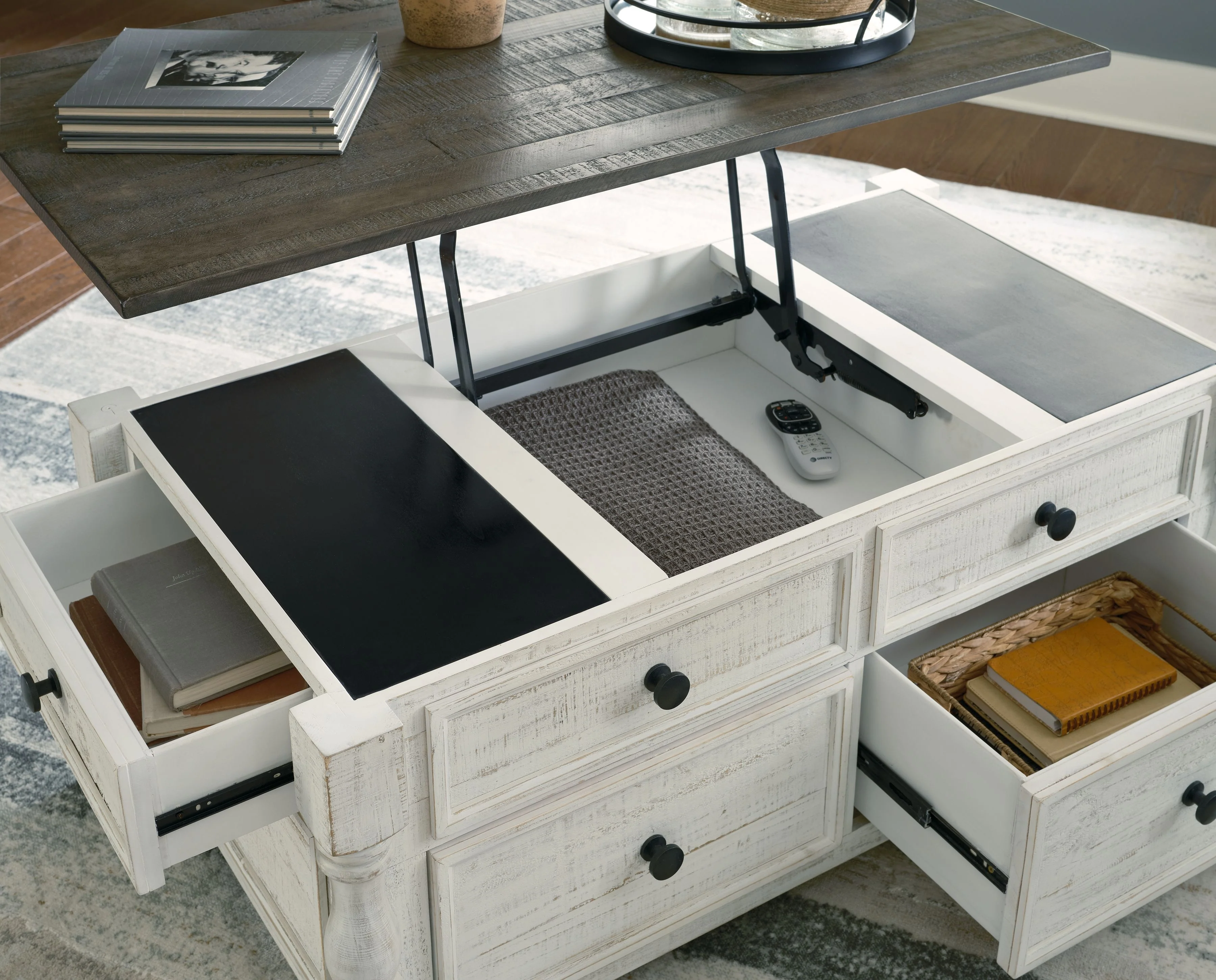 Havalance - Lift Top Cocktail Table with Storage Drawers - White / Gray - Image 5