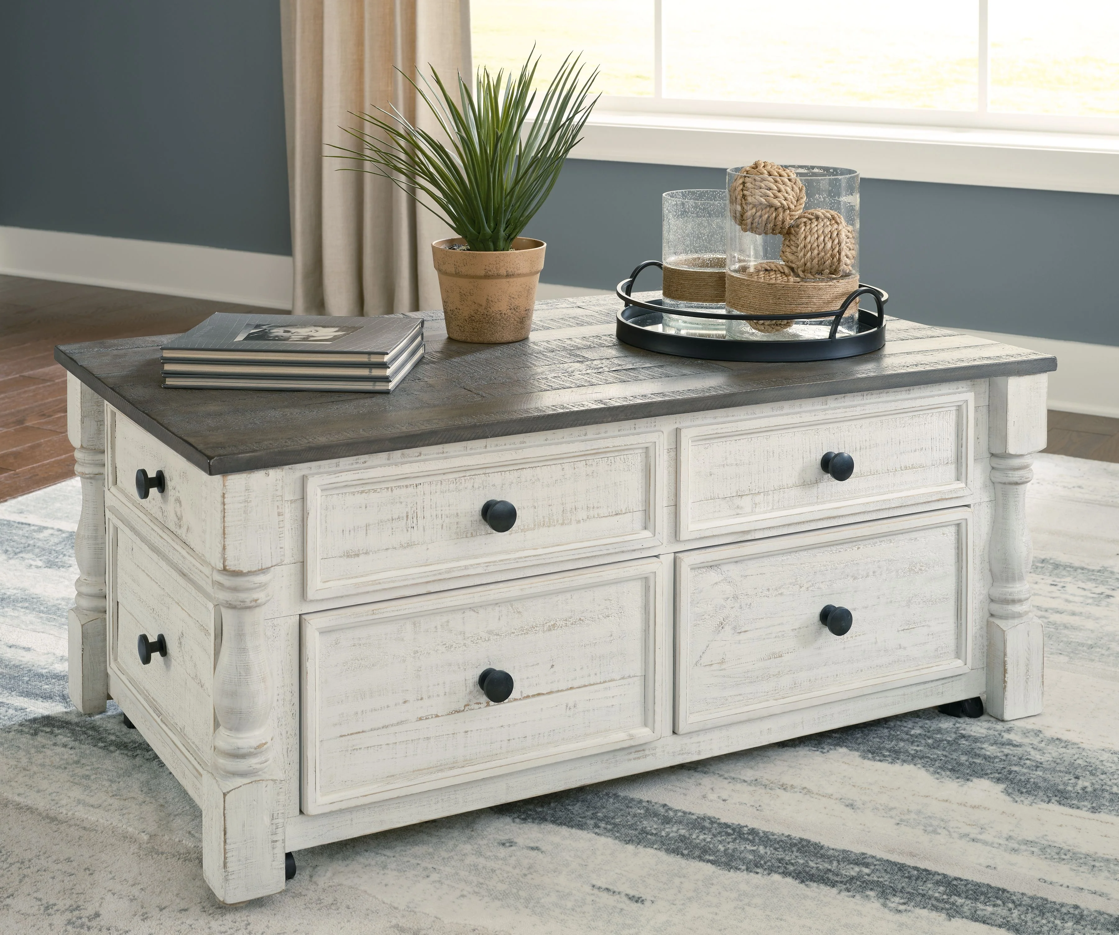 Havalance - Lift Top Cocktail Table with Storage Drawers - White / Gray - Image 8