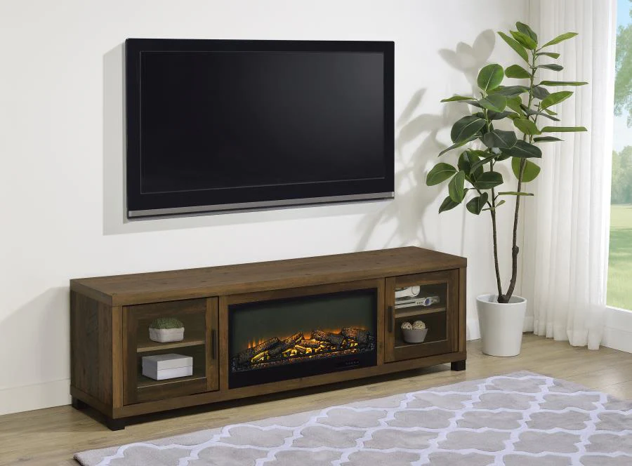 Havering - 71" TV Stand Fireplace Media Console - Dark Pine - Image 2